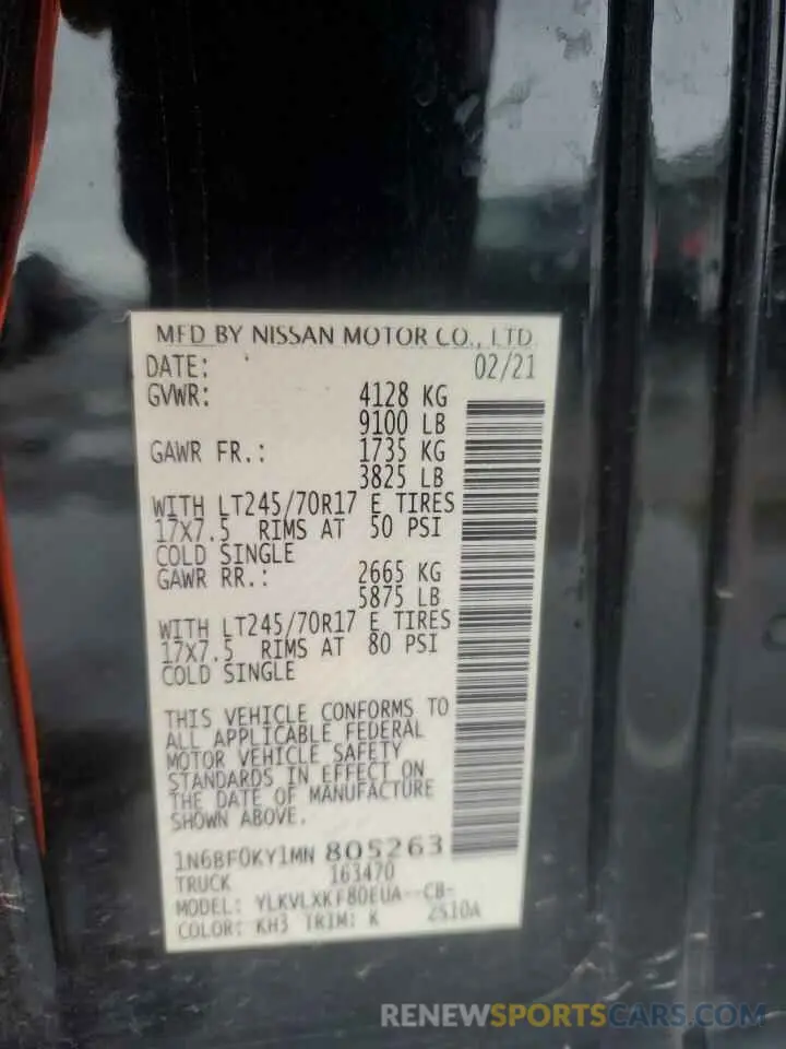 14 fotografías del automóvil dañado 1N6BF0KY1MN805263 NISSAN NV 2021