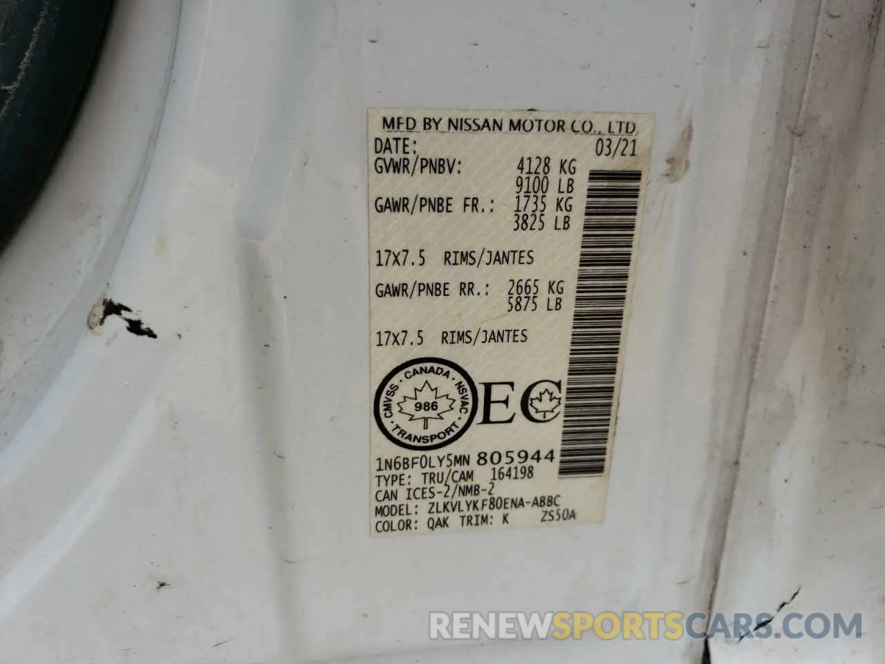 12 fotografías del automóvil dañado 1N6BF0LY5MN805944 NISSAN NV 2021