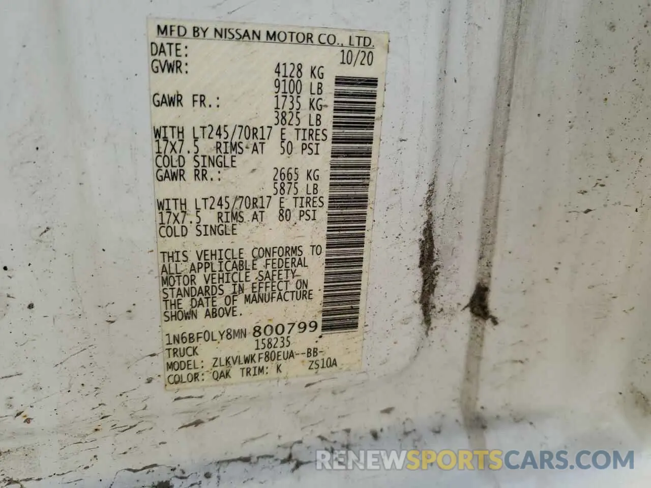 14 fotografías del automóvil dañado 1N6BF0LY8MN800799 NISSAN NV 2021
