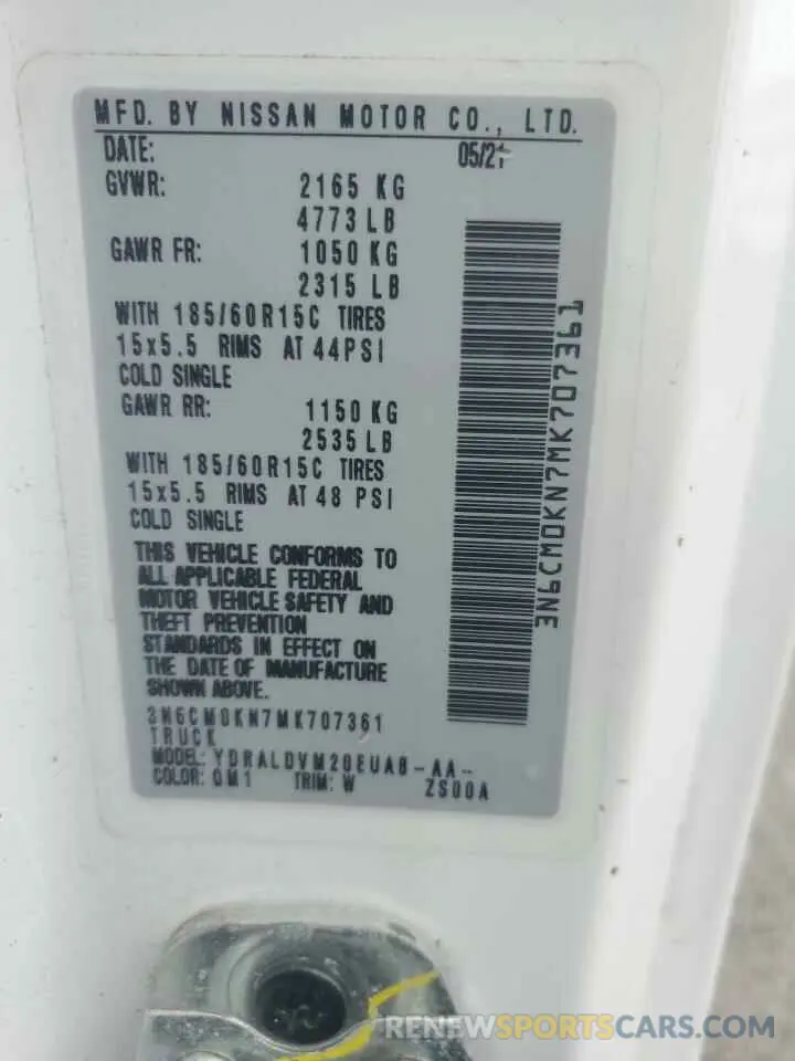 13 fotografías del automóvil dañado 3N6CM0KN7MK707361 NISSAN NV 2021