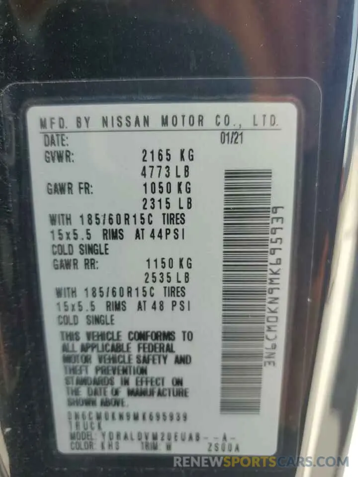 14 fotografías del automóvil dañado 3N6CM0KN9MK695939 NISSAN NV 2021