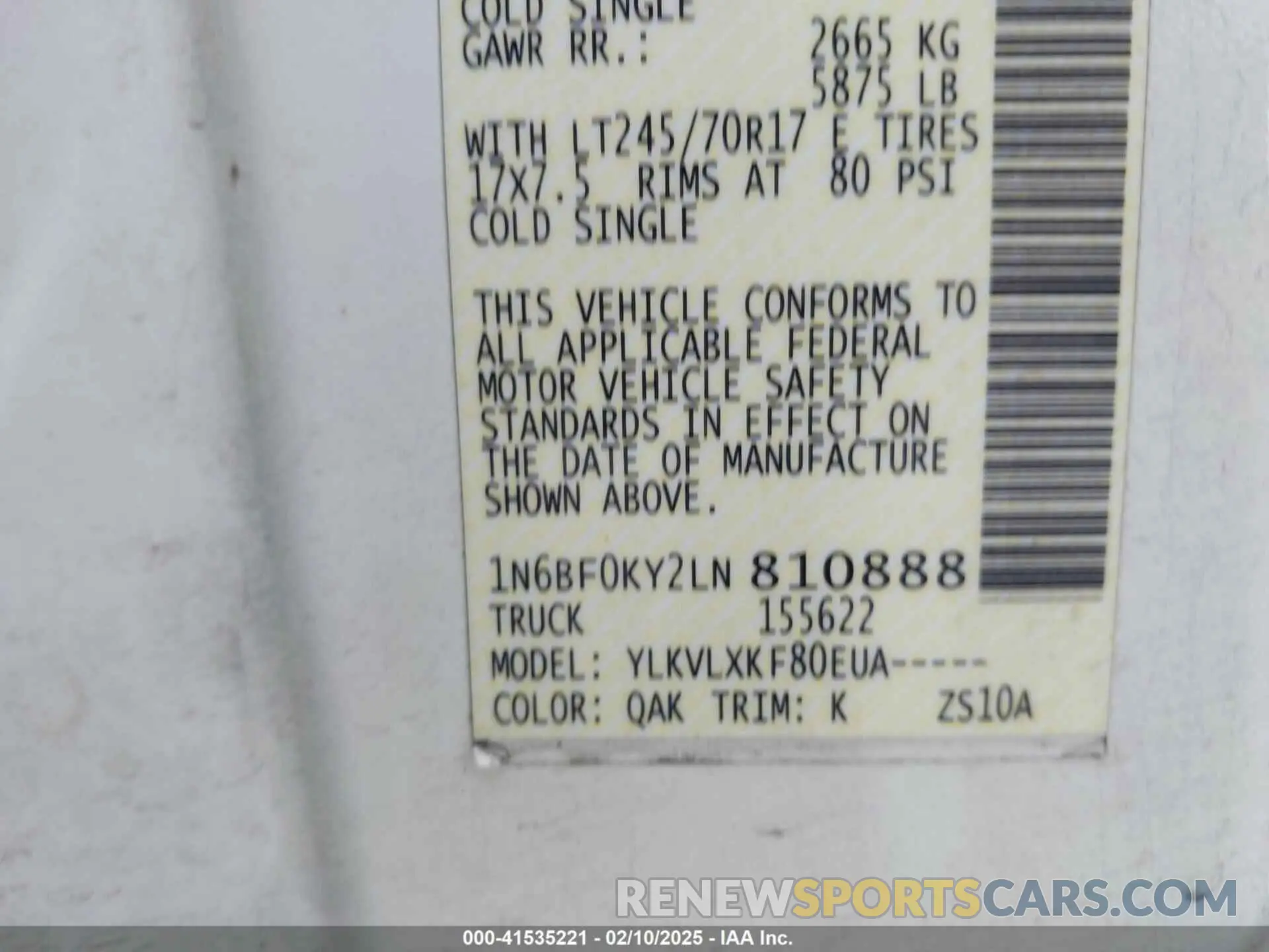 9 fotografías del automóvil dañado 1N6BF0KY2LN810888 NISSAN NV CARGO NV2500 HD 2020