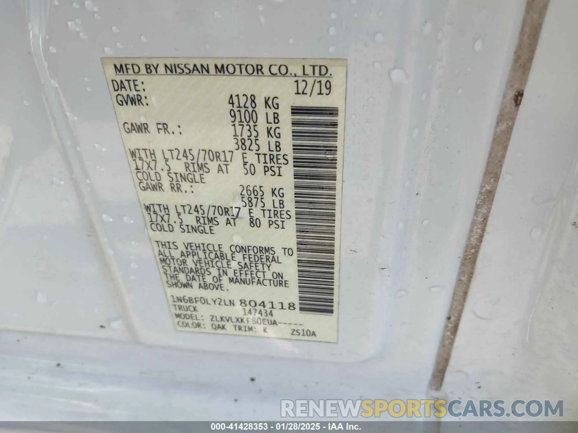 9 fotografías del automóvil dañado 1N6BF0LY2LN804118 NISSAN NV CARGO NV2500 HD 2020