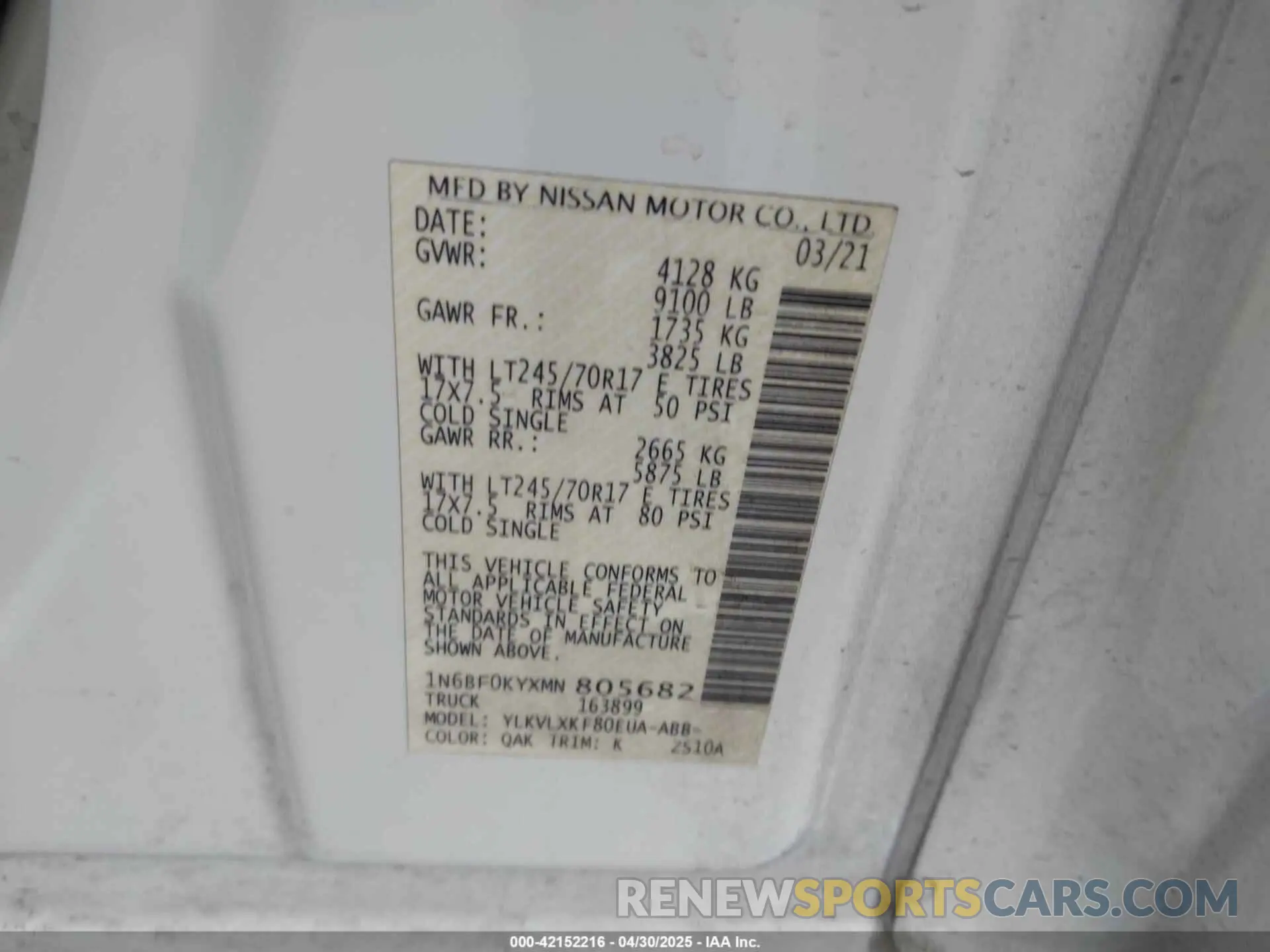 9 fotografías del automóvil dañado 1N6BF0KYXMN805682 NISSAN NV CARGO NV2500 HD 2021