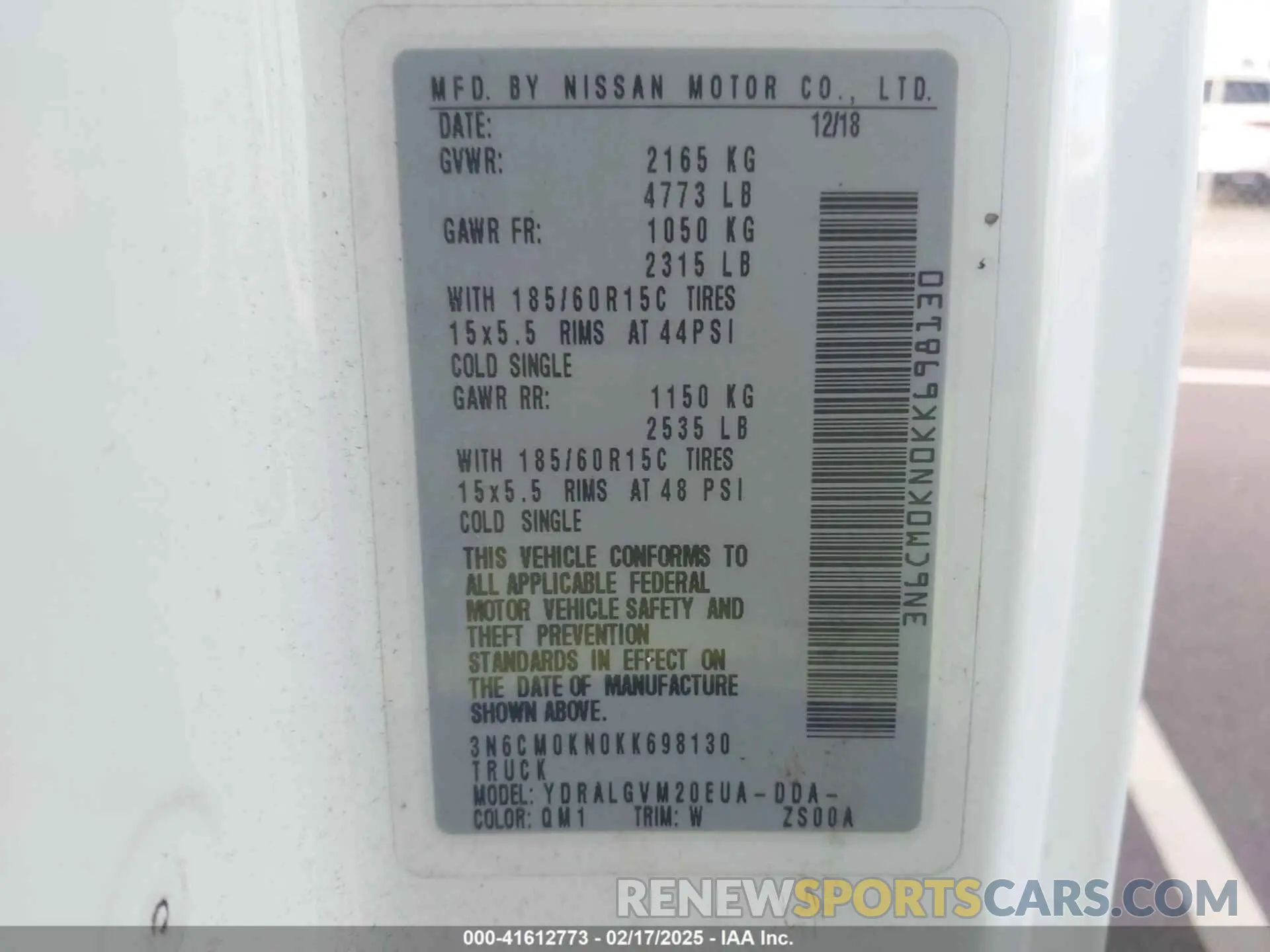 9 fotografías del automóvil dañado 3N6CM0KN0KK698130 NISSAN NV200 2019