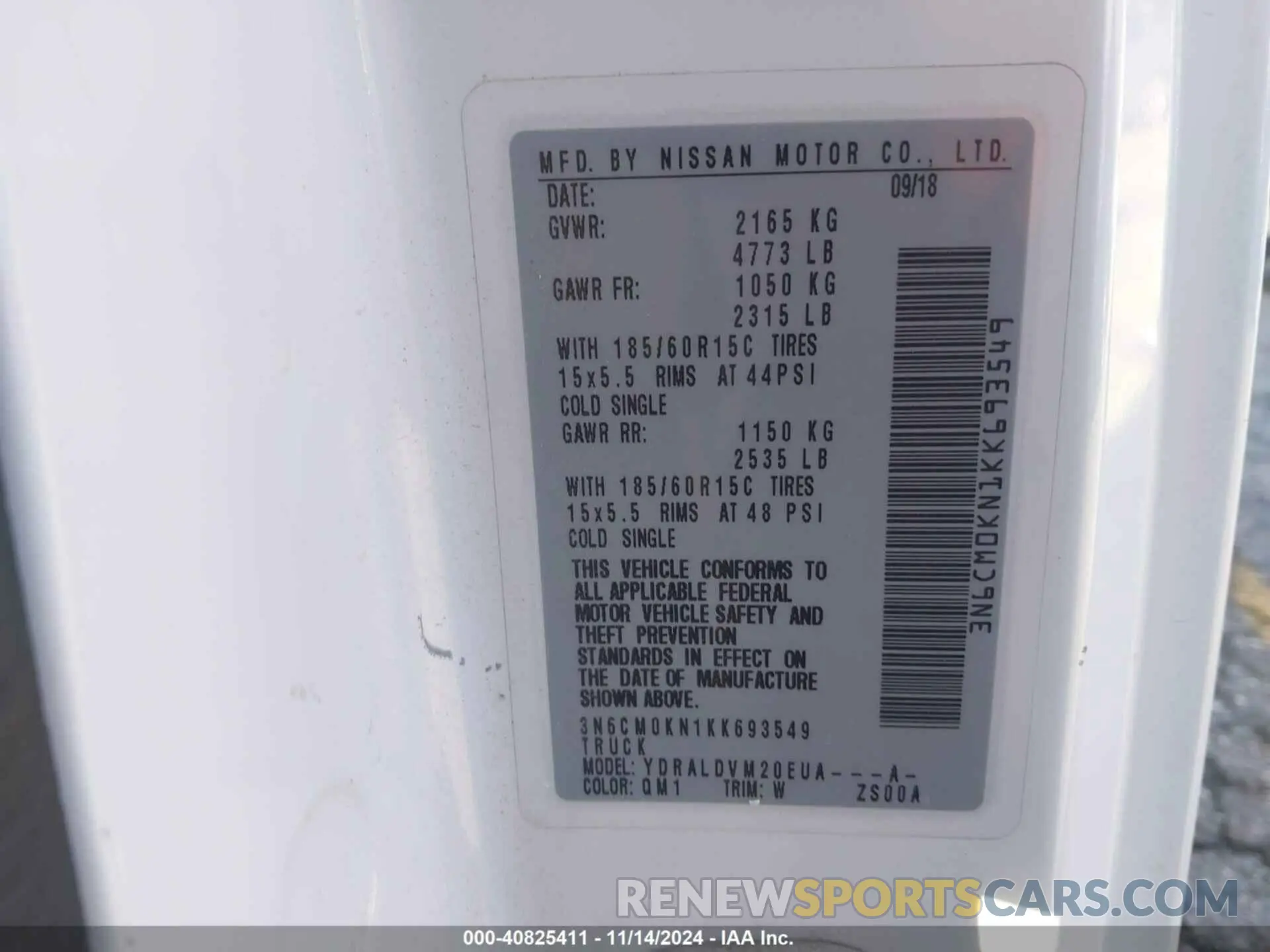 9 fotografías del automóvil dañado 3N6CM0KN1KK693549 NISSAN NV200 2019