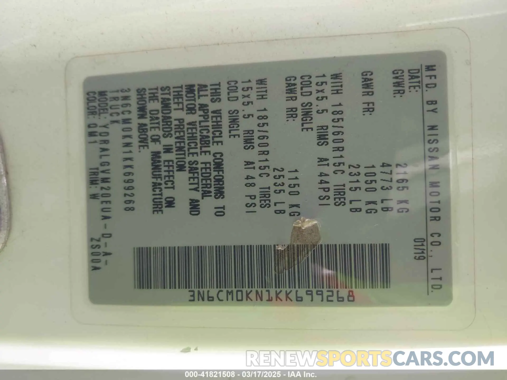 9 fotografías del automóvil dañado 3N6CM0KN1KK699268 NISSAN NV200 2019