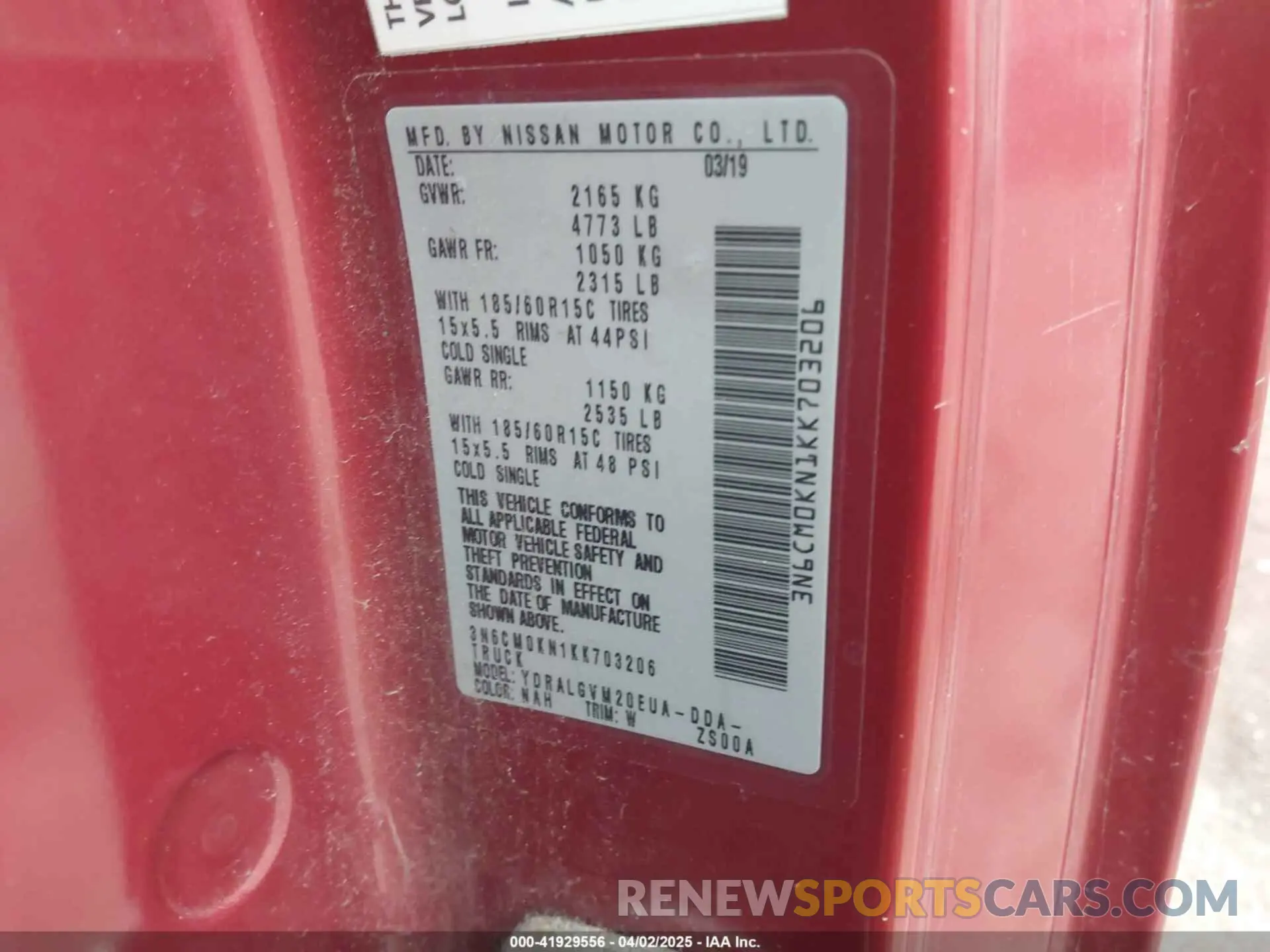 9 fotografías del automóvil dañado 3N6CM0KN1KK703206 NISSAN NV200 2019