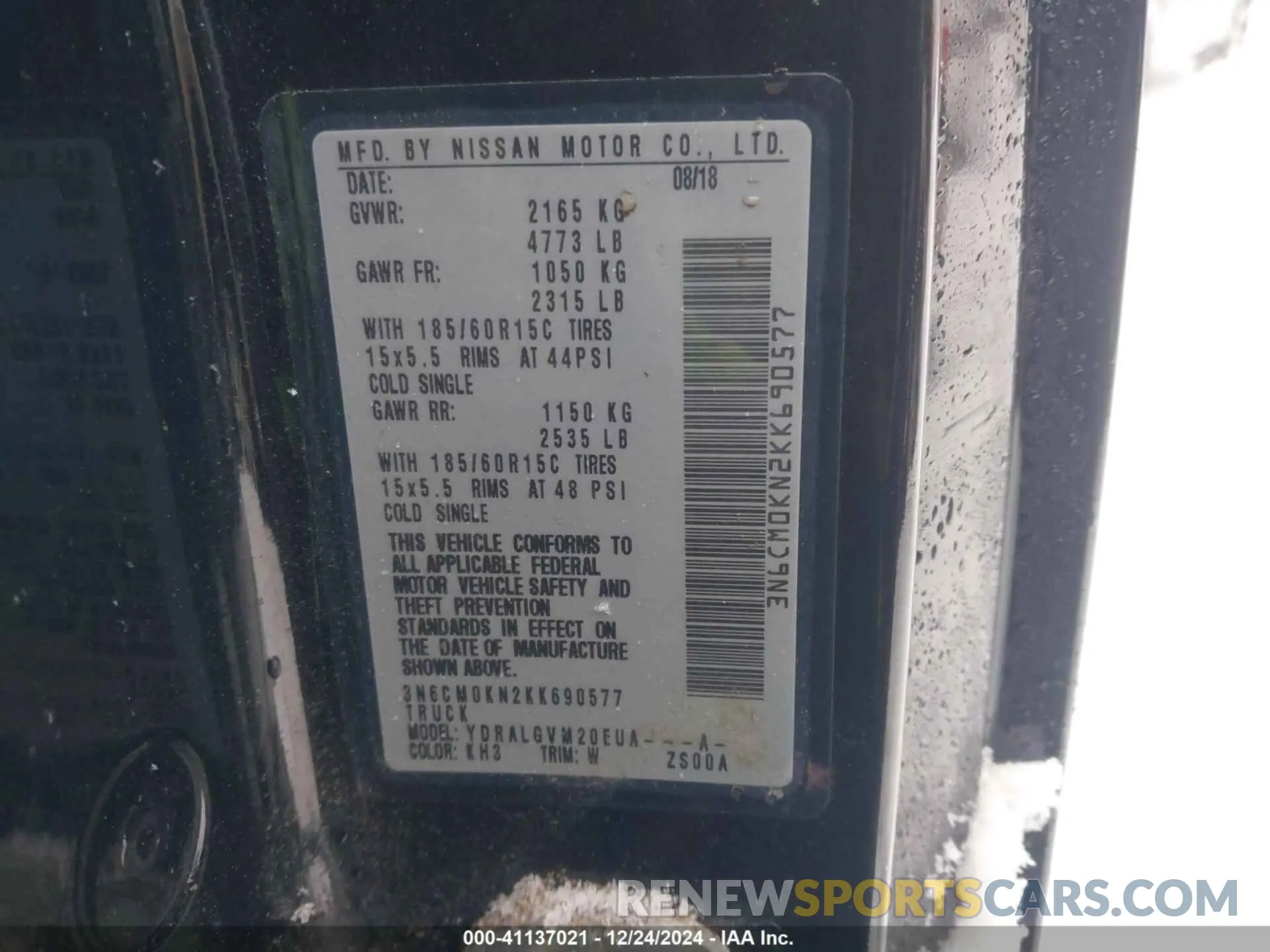 9 fotografías del automóvil dañado 3N6CM0KN2KK690577 NISSAN NV200 2019