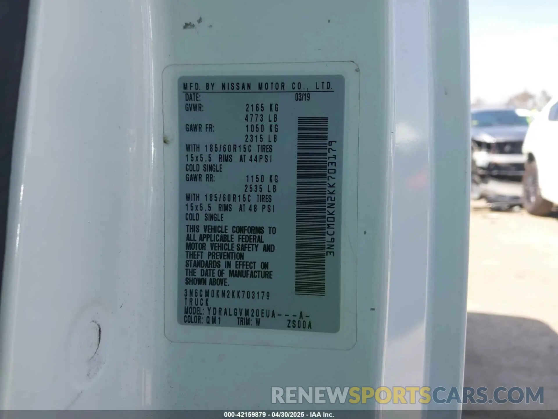 9 fotografías del automóvil dañado 3N6CM0KN2KK703179 NISSAN NV200 2019