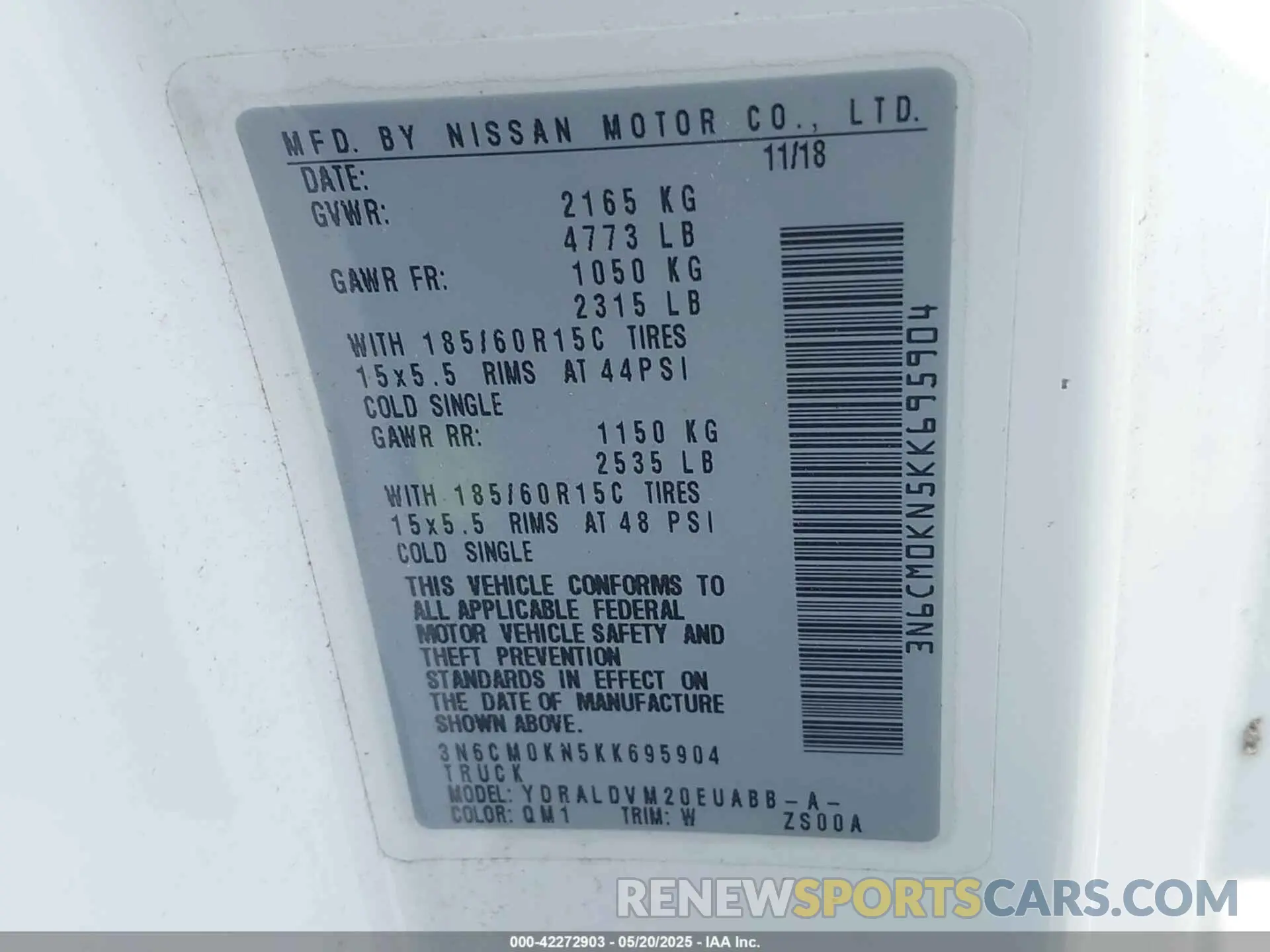 9 fotografías del automóvil dañado 3N6CM0KN5KK695904 NISSAN NV200 2019