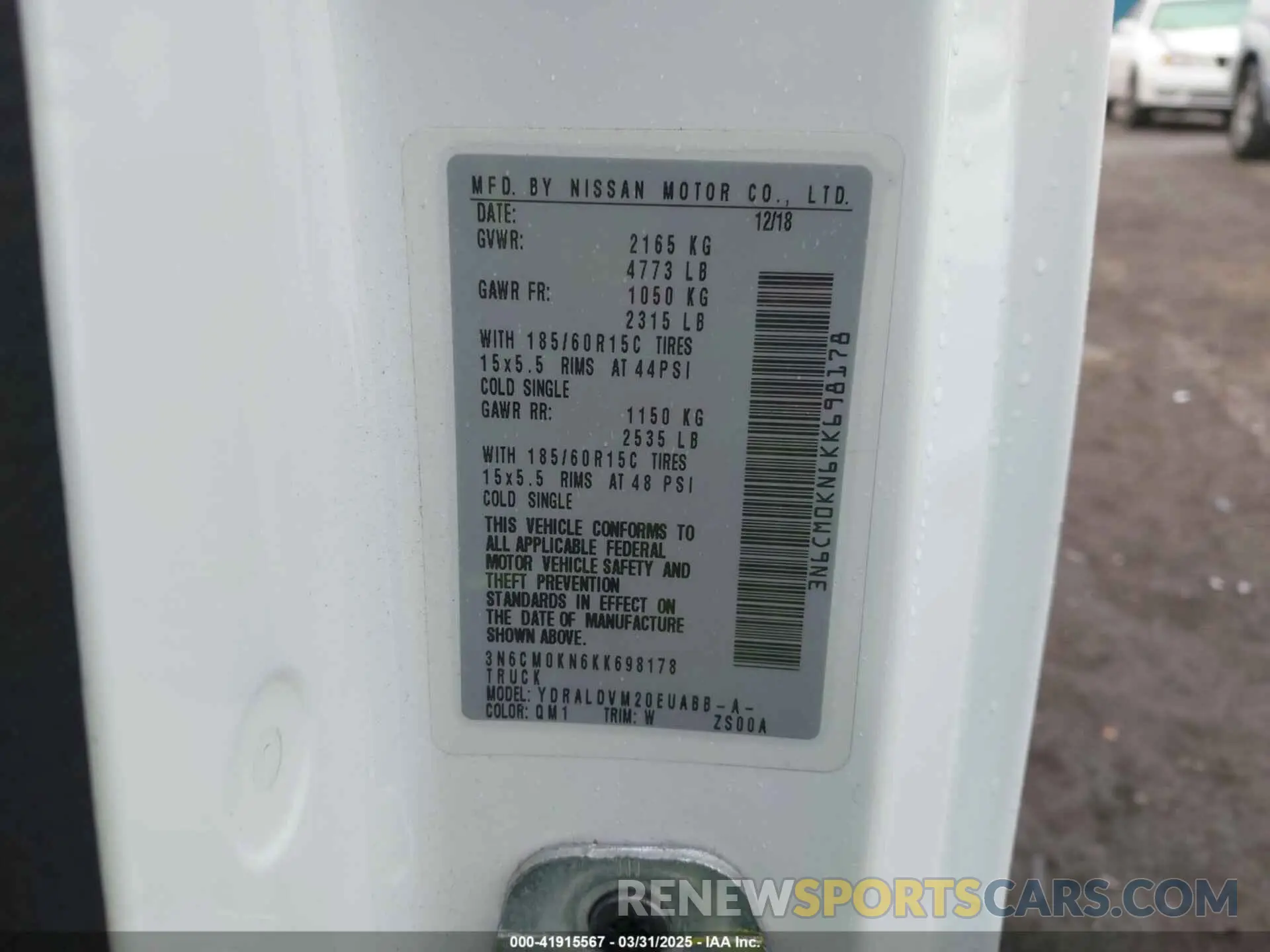 9 fotografías del automóvil dañado 3N6CM0KN6KK698178 NISSAN NV200 2019