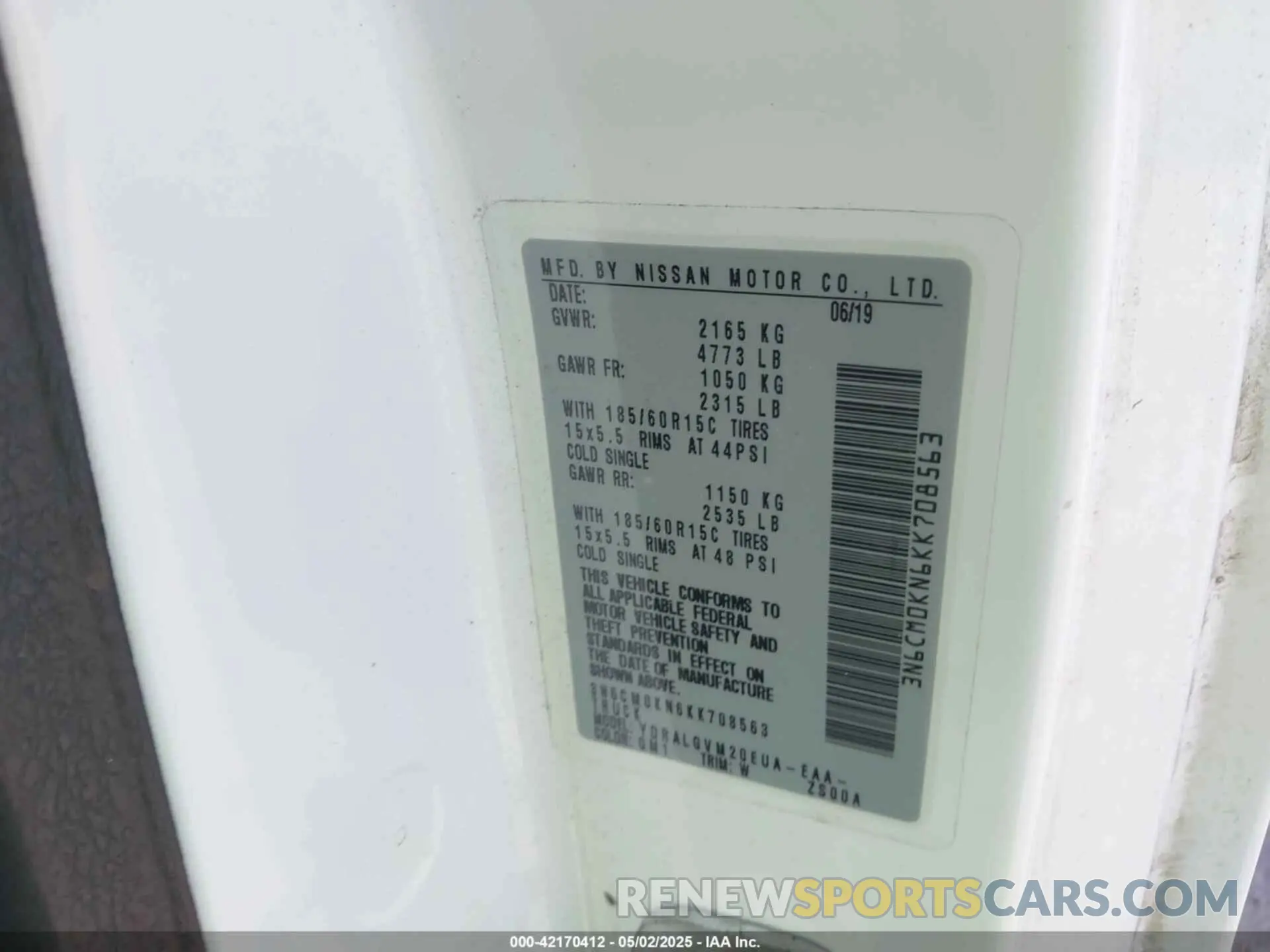 9 fotografías del automóvil dañado 3N6CM0KN6KK708563 NISSAN NV200 2019