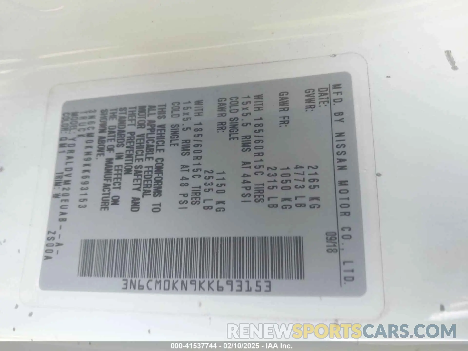 9 fotografías del automóvil dañado 3N6CM0KN9KK693153 NISSAN NV200 2019