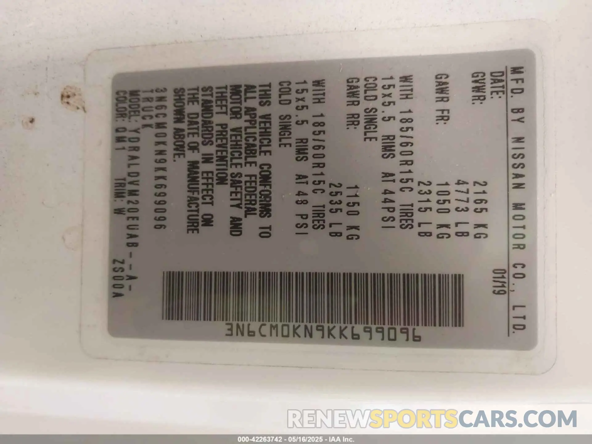 9 fotografías del automóvil dañado 3N6CM0KN9KK699096 NISSAN NV200 2019