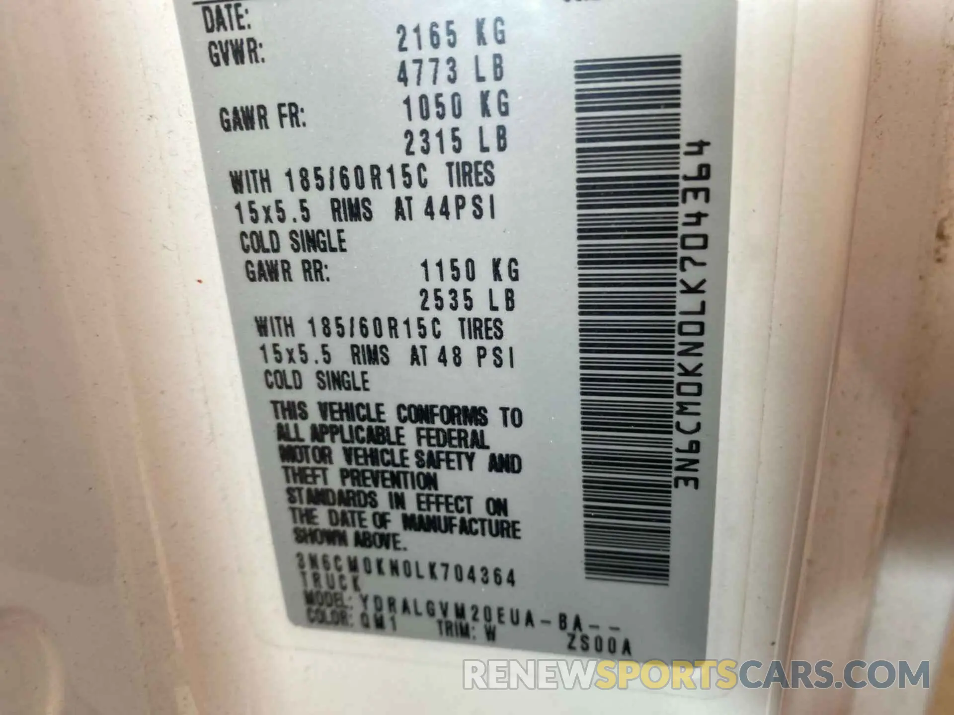 12 fotografías del automóvil dañado 3N6CM0KN0LK704364 NISSAN NV200  CARGO 2020