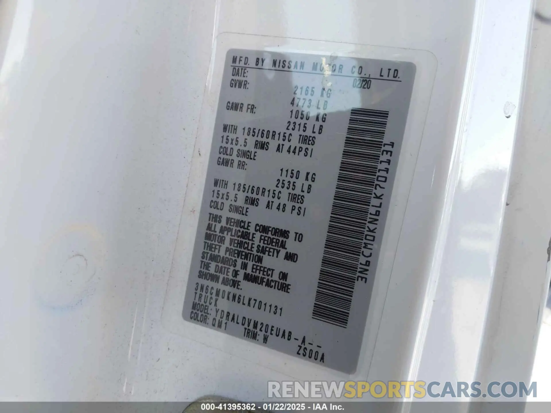 9 fotografías del automóvil dañado 3N6CM0KN6LK701131 NISSAN NV200  CARGO 2020