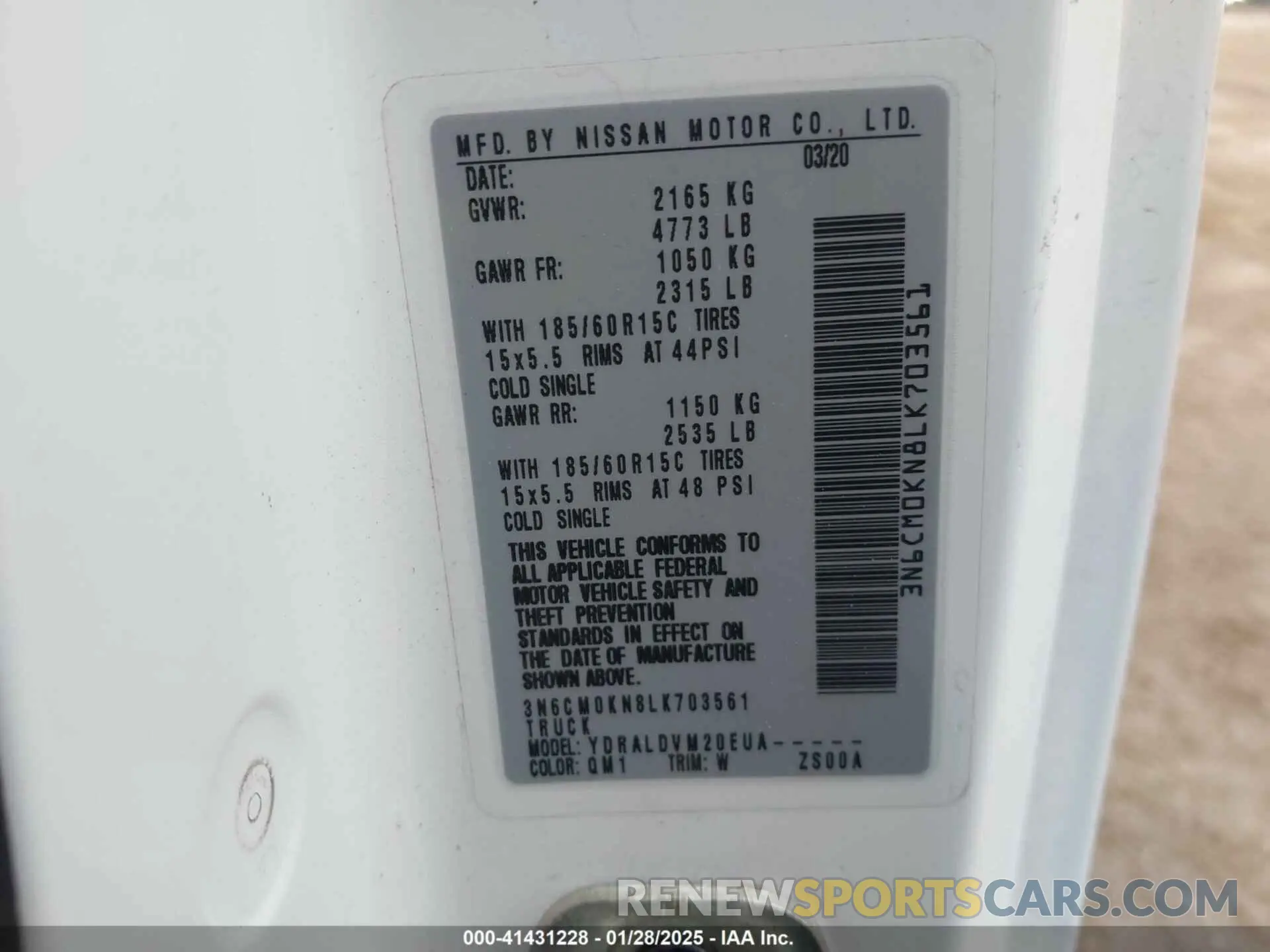 9 fotografías del automóvil dañado 3N6CM0KN8LK703561 NISSAN NV200  CARGO 2020