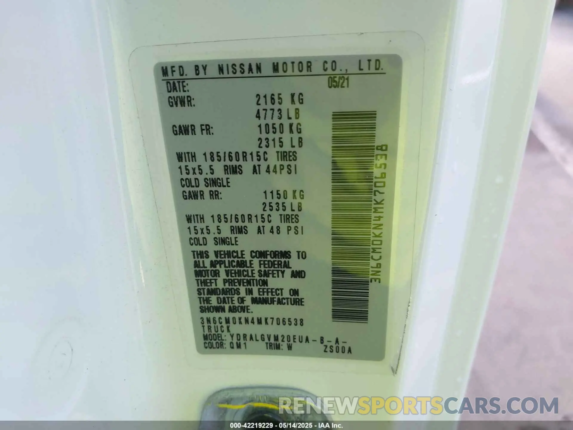9 fotografías del automóvil dañado 3N6CM0KN4MK706538 NISSAN NV200  CARGO 2021