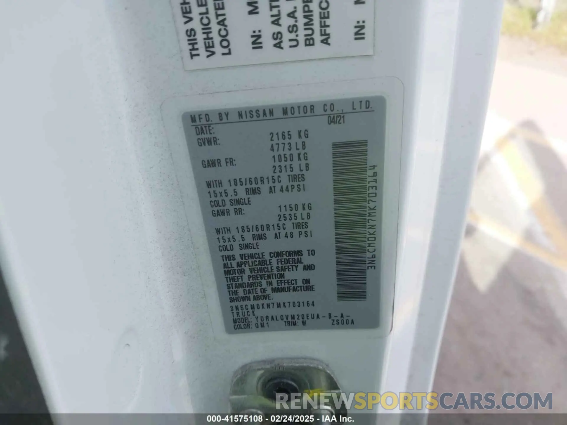 9 fotografías del automóvil dañado 3N6CM0KN7MK703164 NISSAN NV200  CARGO 2021