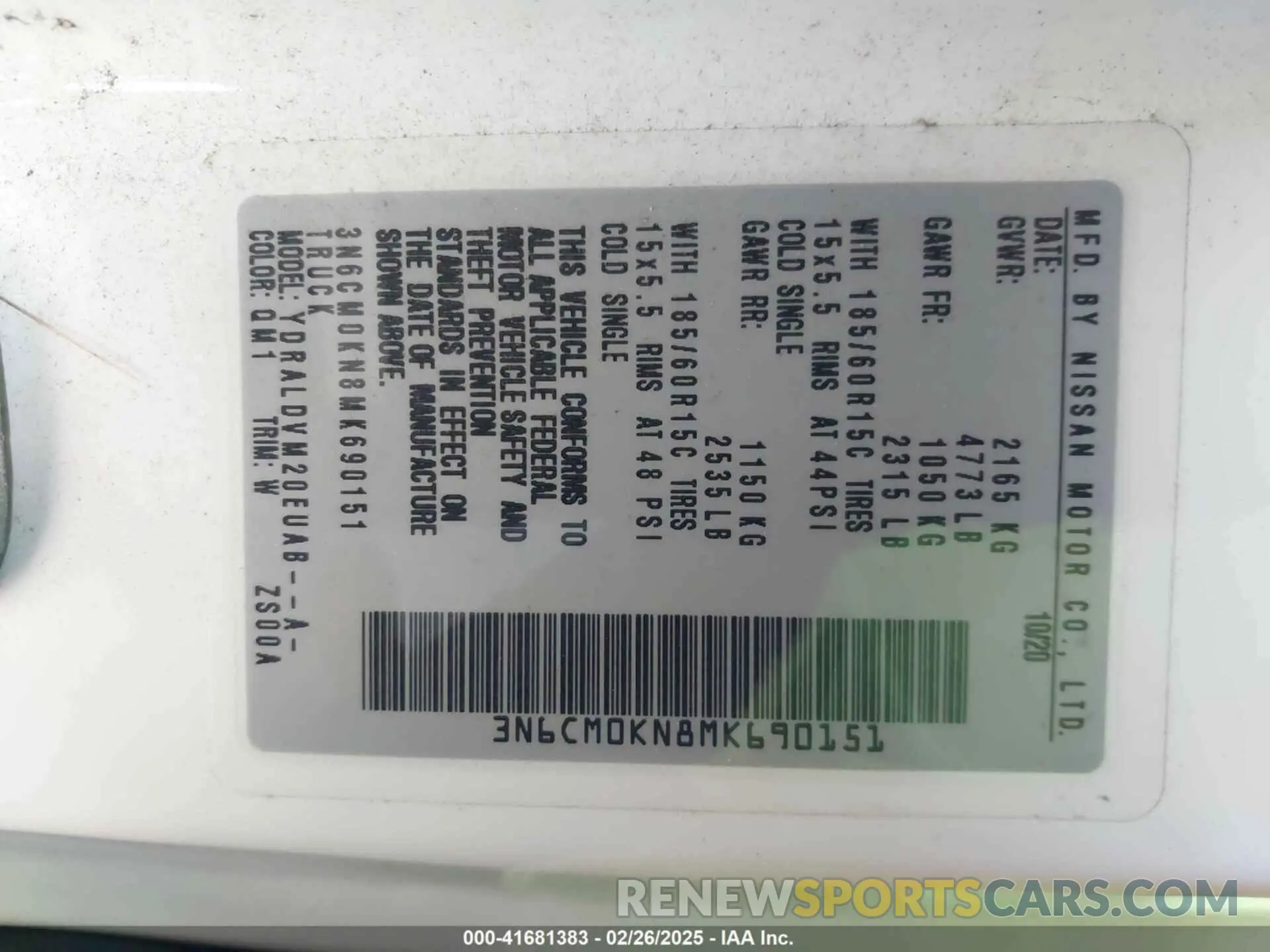 9 fotografías del automóvil dañado 3N6CM0KN8MK690151 NISSAN NV200  CARGO 2021