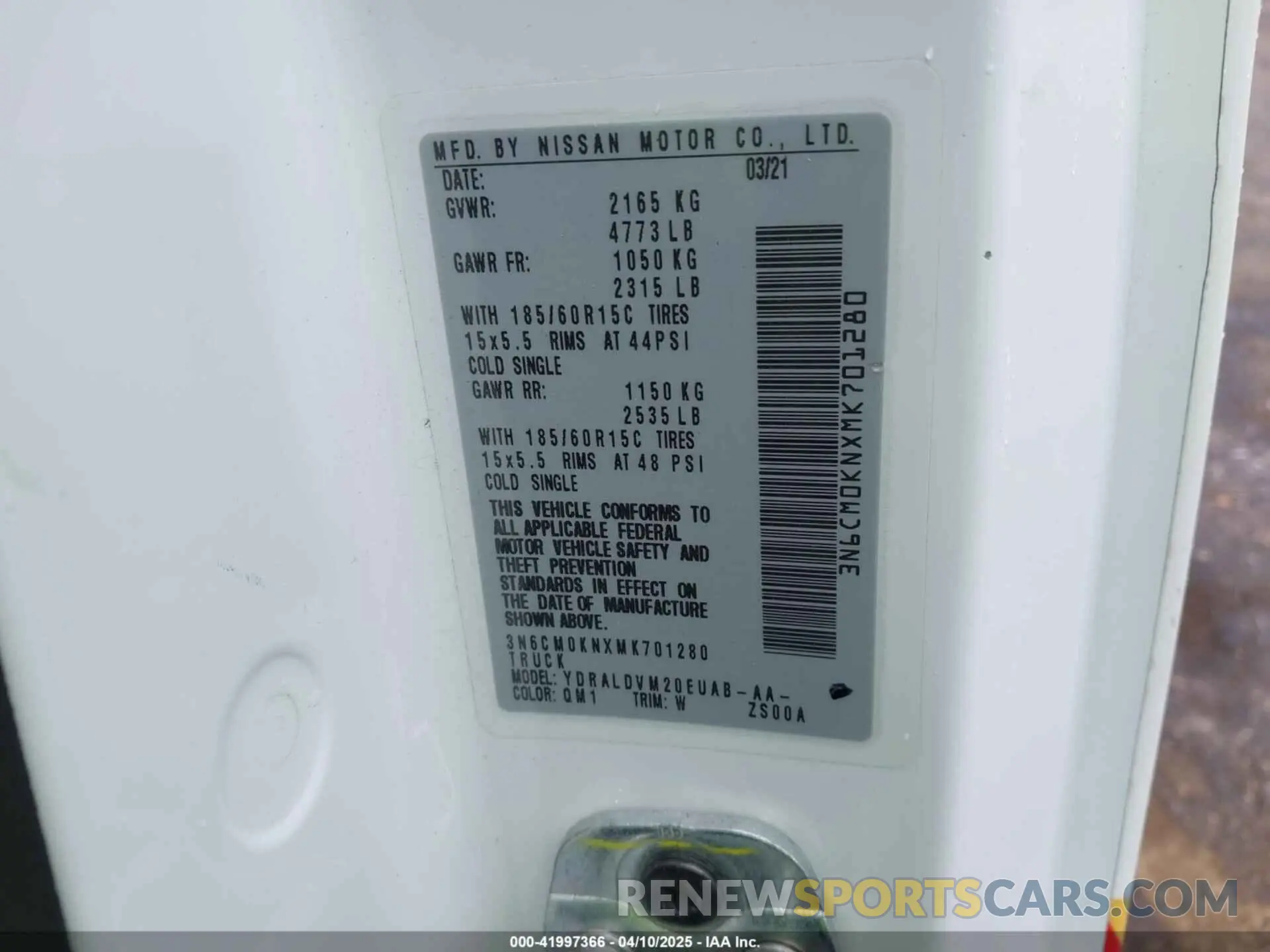 9 fotografías del automóvil dañado 3N6CM0KNXMK701280 NISSAN NV200  CARGO 2021