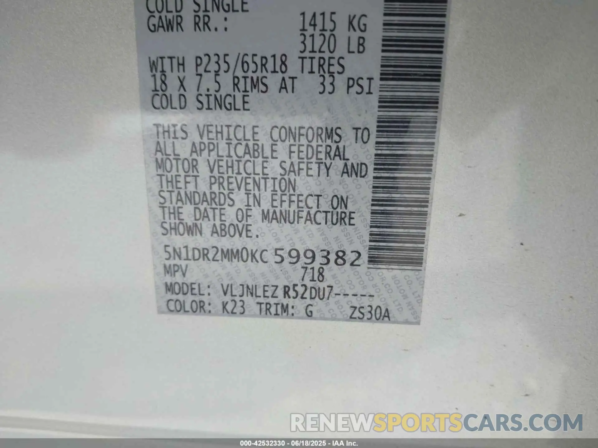 9 fotografías del automóvil dañado 5N1DR2MM0KC599382 NISSAN PATHFINDER 2019