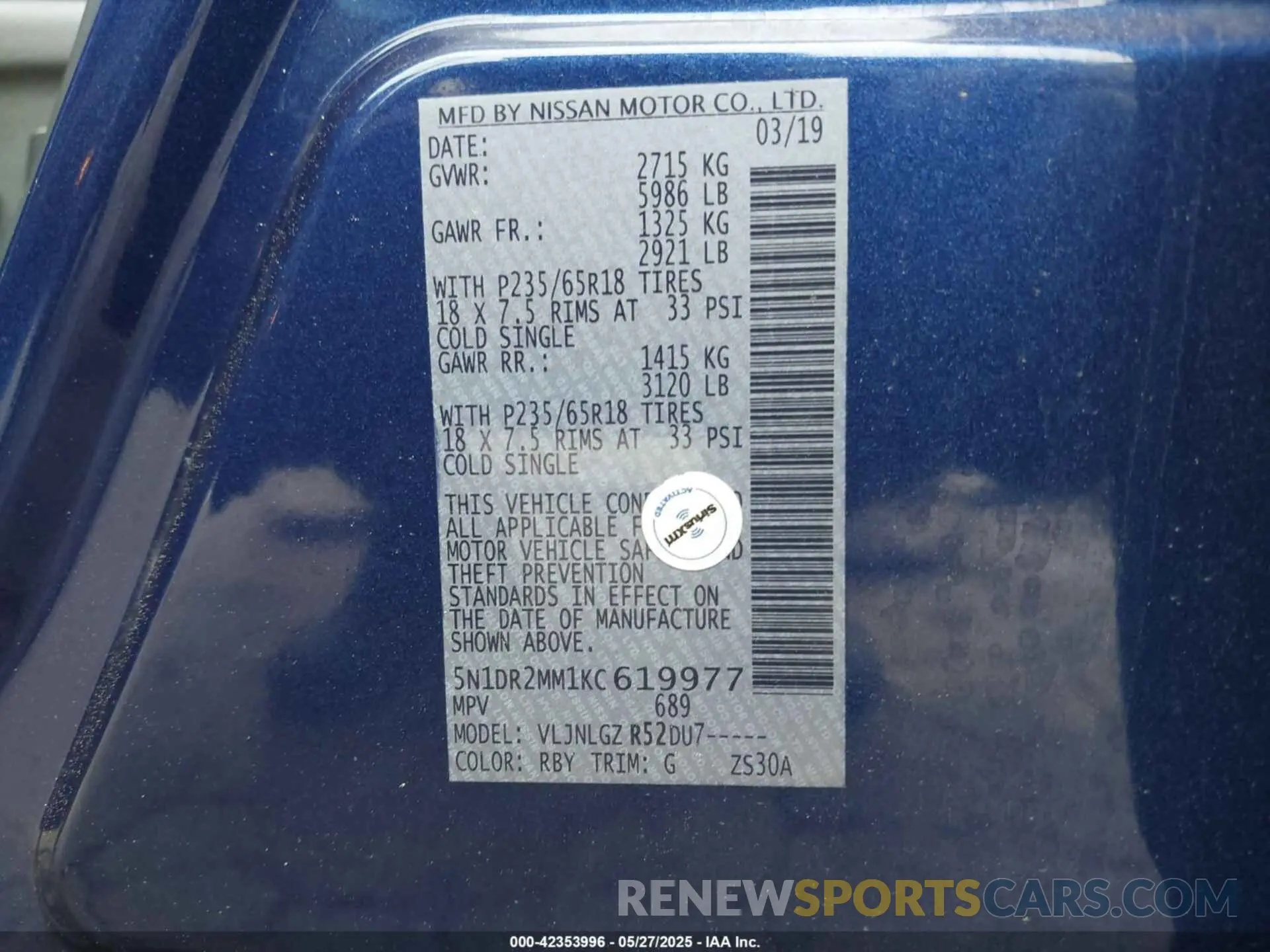 9 fotografías del automóvil dañado 5N1DR2MM1KC619977 NISSAN PATHFINDER 2019