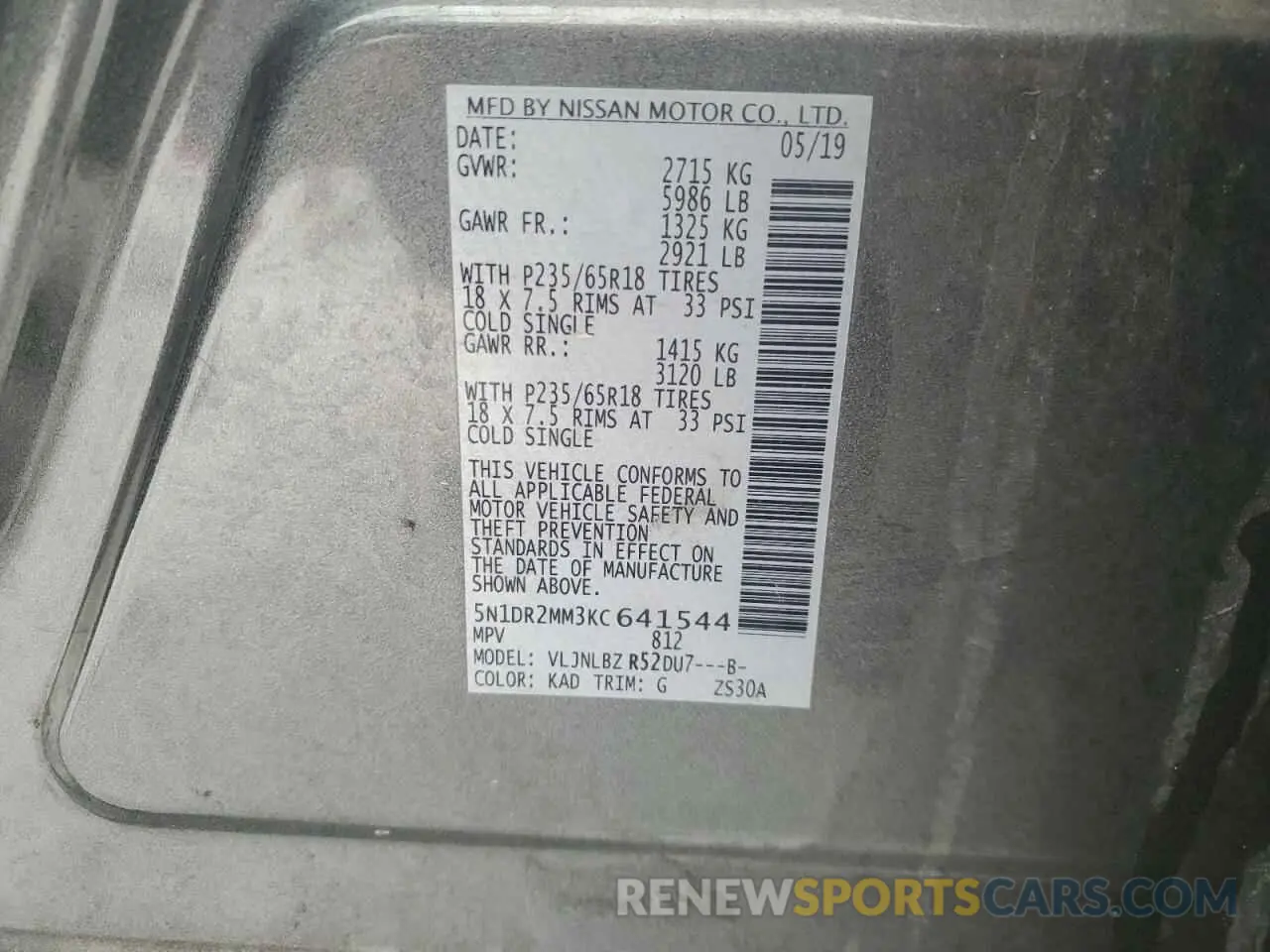 12 fotografías del automóvil dañado 5N1DR2MM3KC641544 NISSAN PATHFINDER 2019