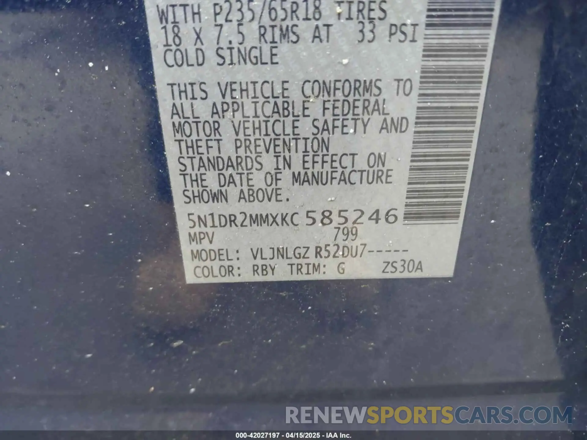 9 fotografías del automóvil dañado 5N1DR2MMXKC585246 NISSAN PATHFINDER 2019