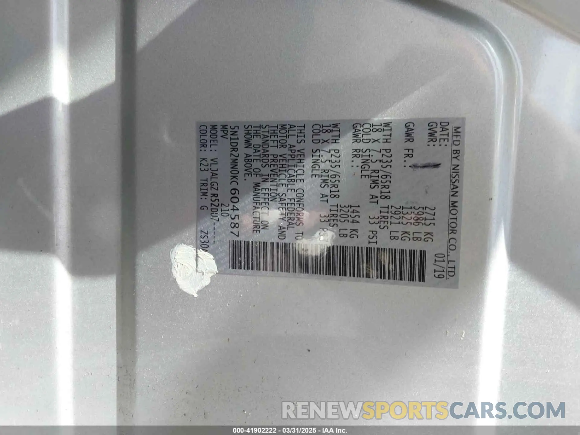 9 fotografías del automóvil dañado 5N1DR2MN0KC604587 NISSAN PATHFINDER 2019