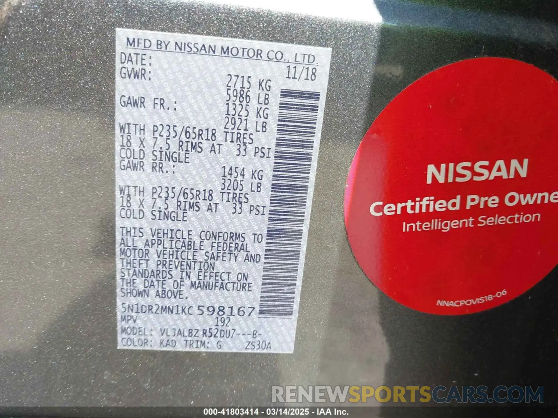 9 fotografías del automóvil dañado 5N1DR2MN1KC598167 NISSAN PATHFINDER 2019