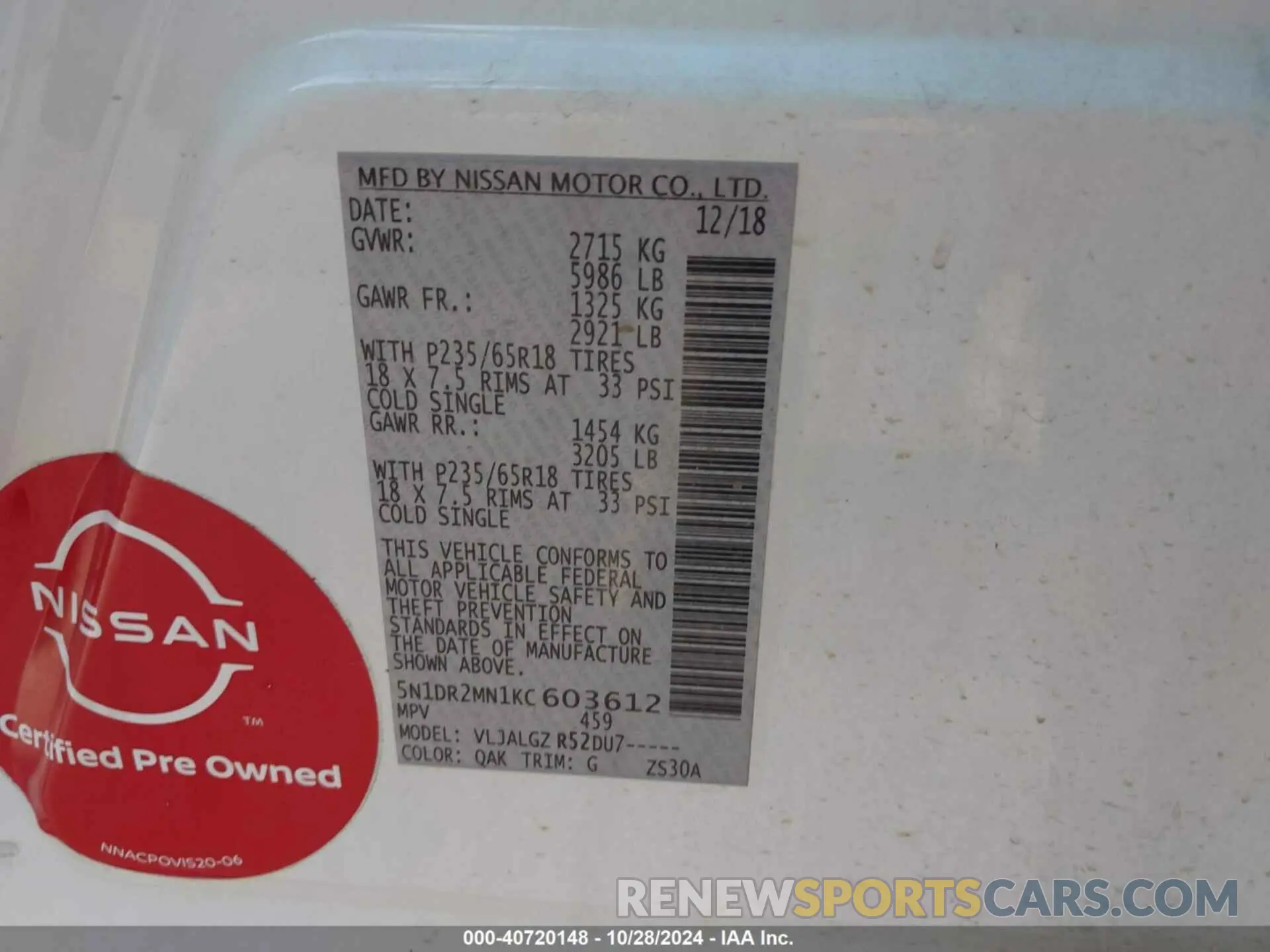 9 fotografías del automóvil dañado 5N1DR2MN1KC603612 NISSAN PATHFINDER 2019