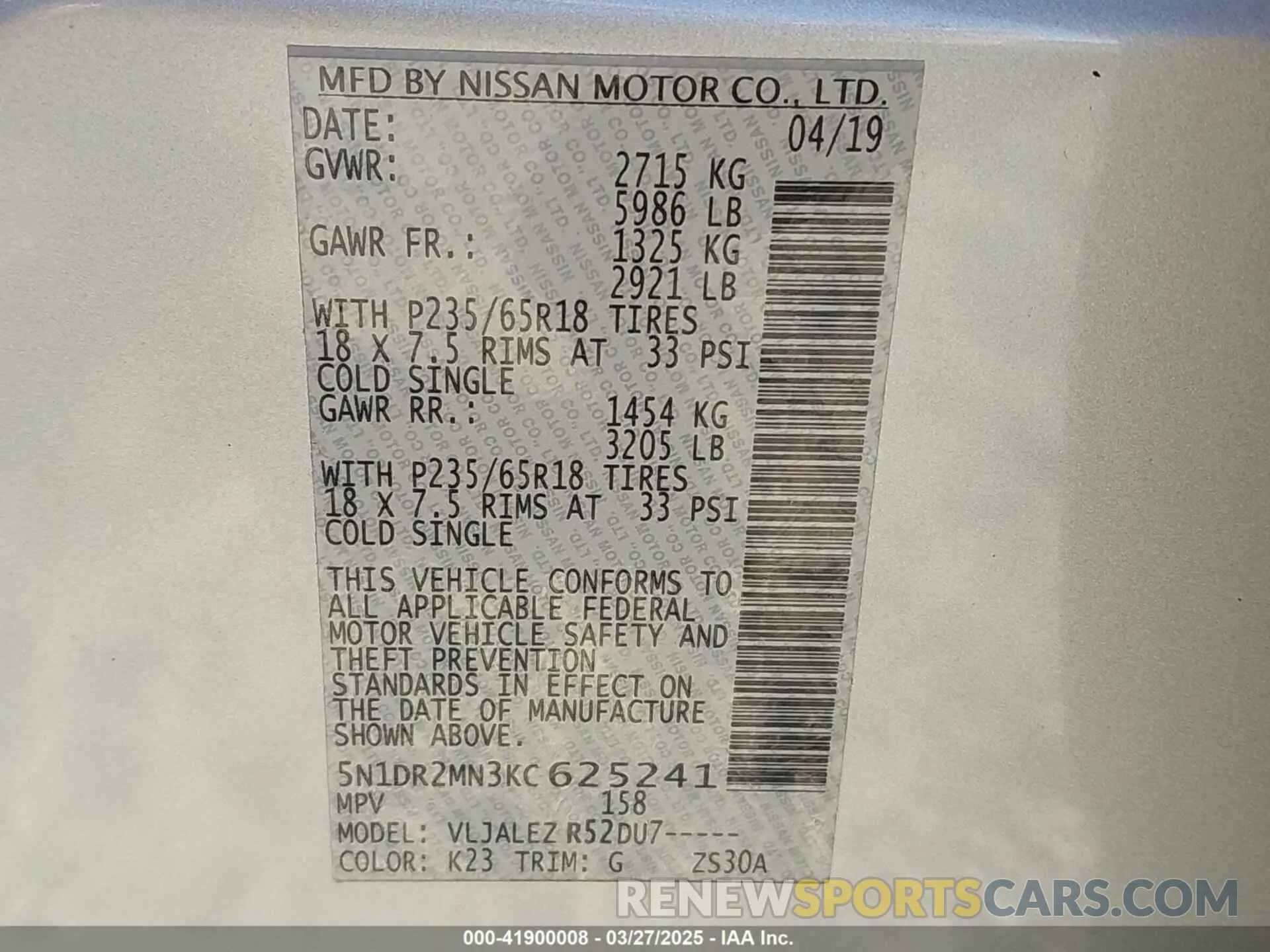 9 fotografías del automóvil dañado 5N1DR2MN3KC625241 NISSAN PATHFINDER 2019