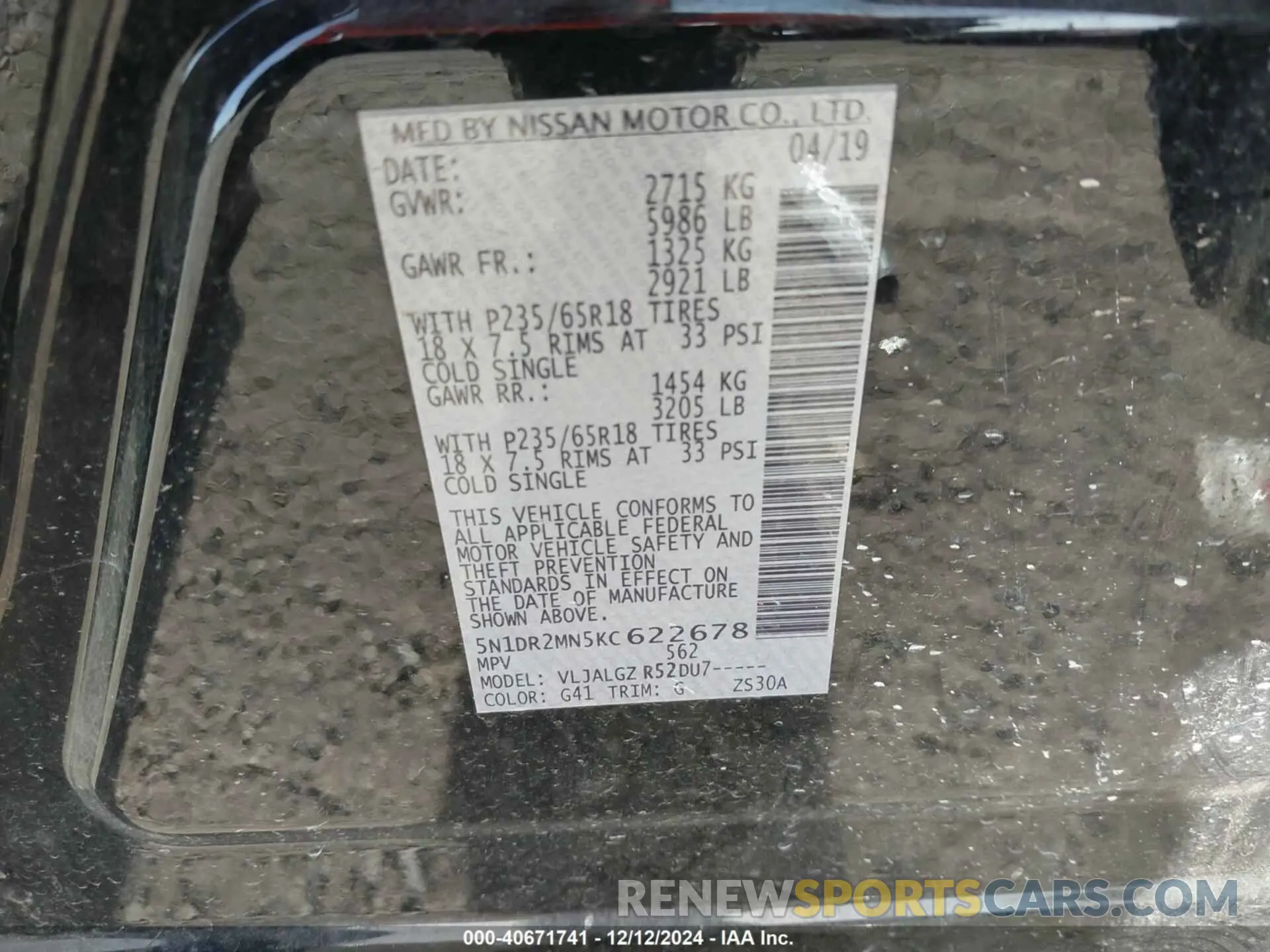 9 fotografías del automóvil dañado 5N1DR2MN5KC622678 NISSAN PATHFINDER 2019
