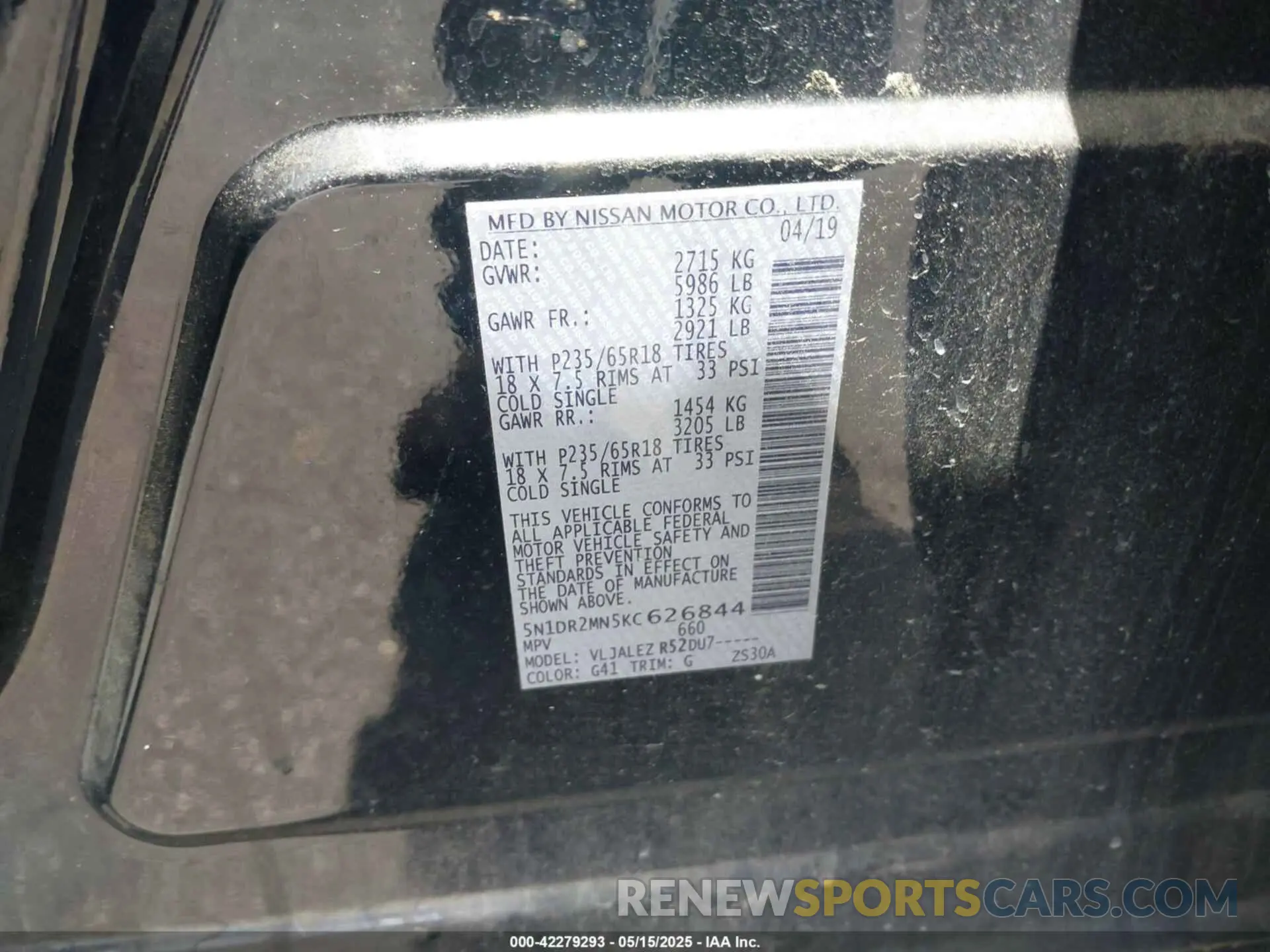 9 fotografías del automóvil dañado 5N1DR2MN5KC626844 NISSAN PATHFINDER 2019