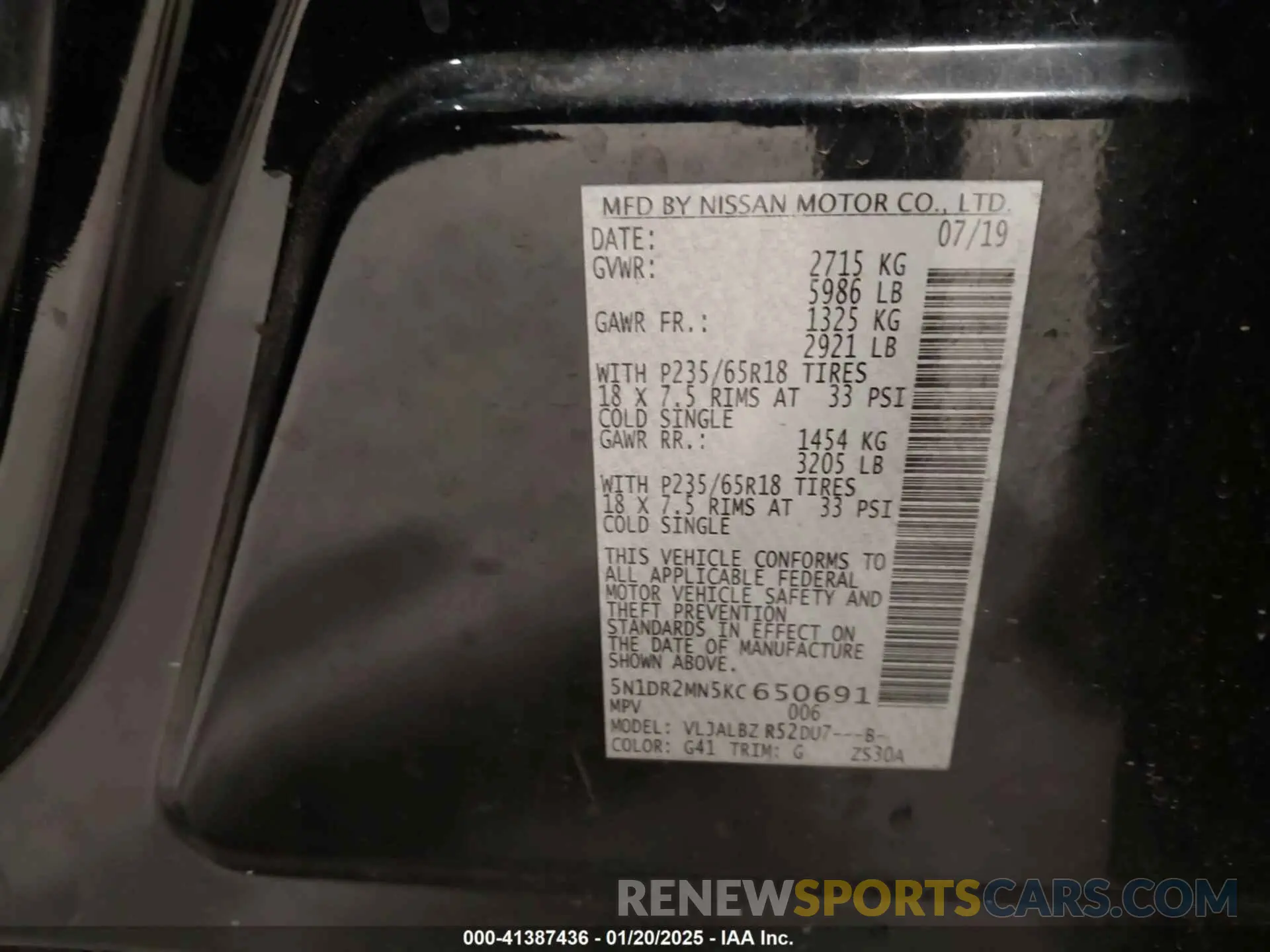 9 fotografías del automóvil dañado 5N1DR2MN5KC650691 NISSAN PATHFINDER 2019