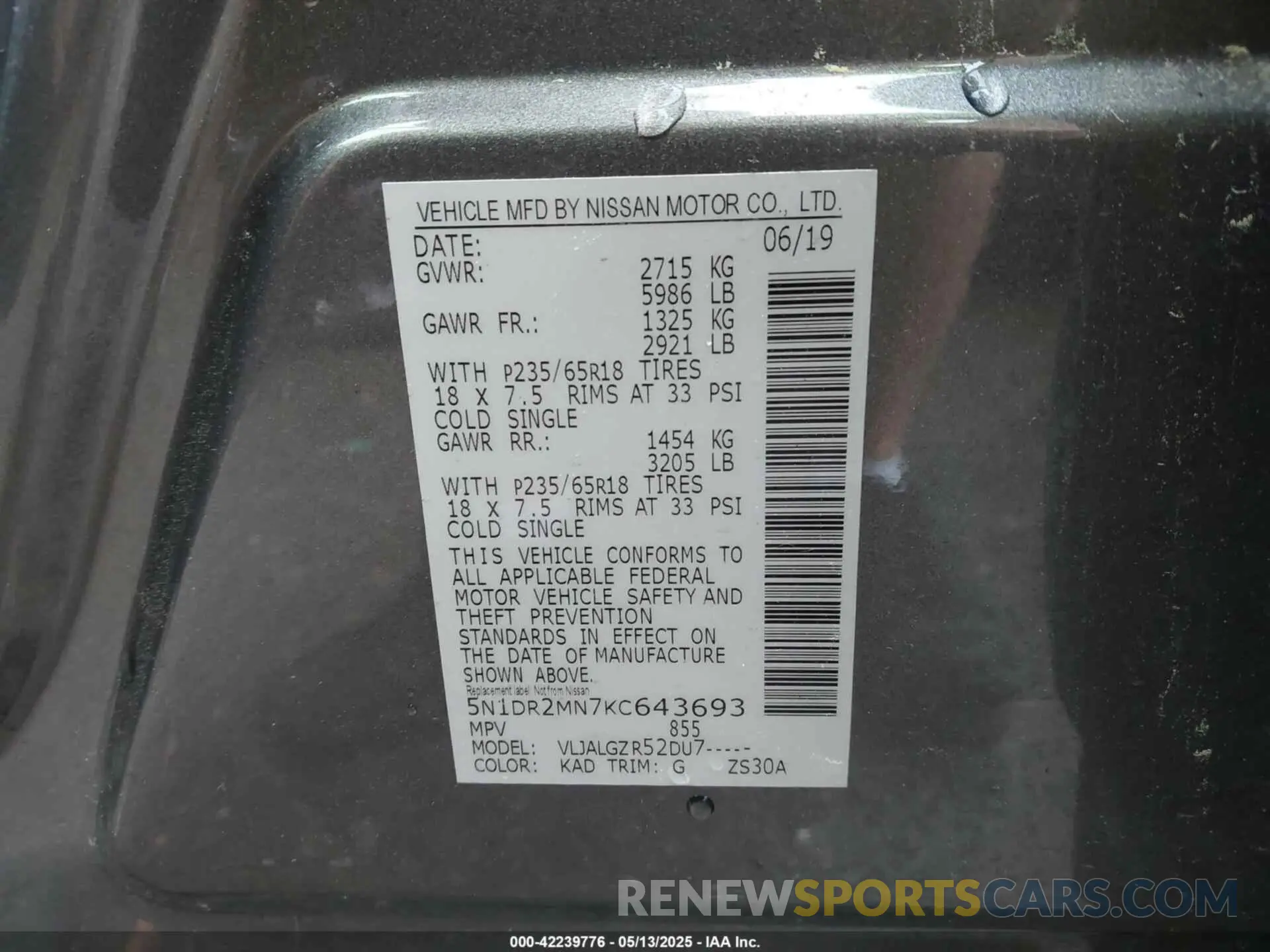 9 fotografías del automóvil dañado 5N1DR2MN7KC643693 NISSAN PATHFINDER 2019