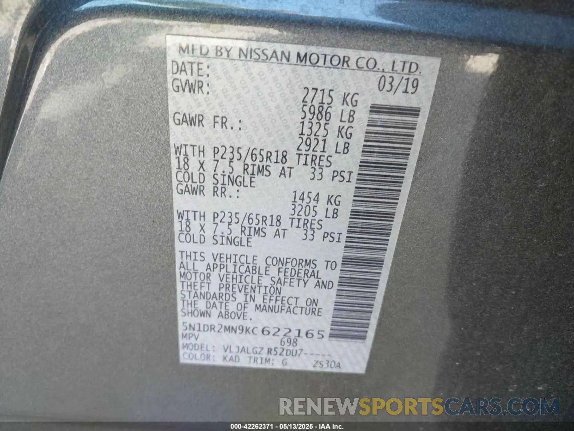 9 fotografías del automóvil dañado 5N1DR2MN9KC622165 NISSAN PATHFINDER 2019