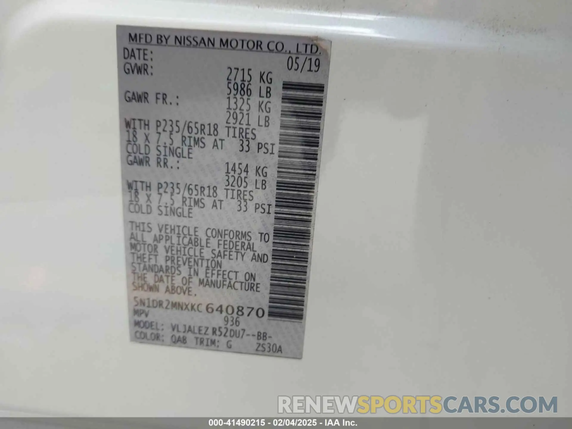 9 fotografías del automóvil dañado 5N1DR2MNXKC640870 NISSAN PATHFINDER 2019