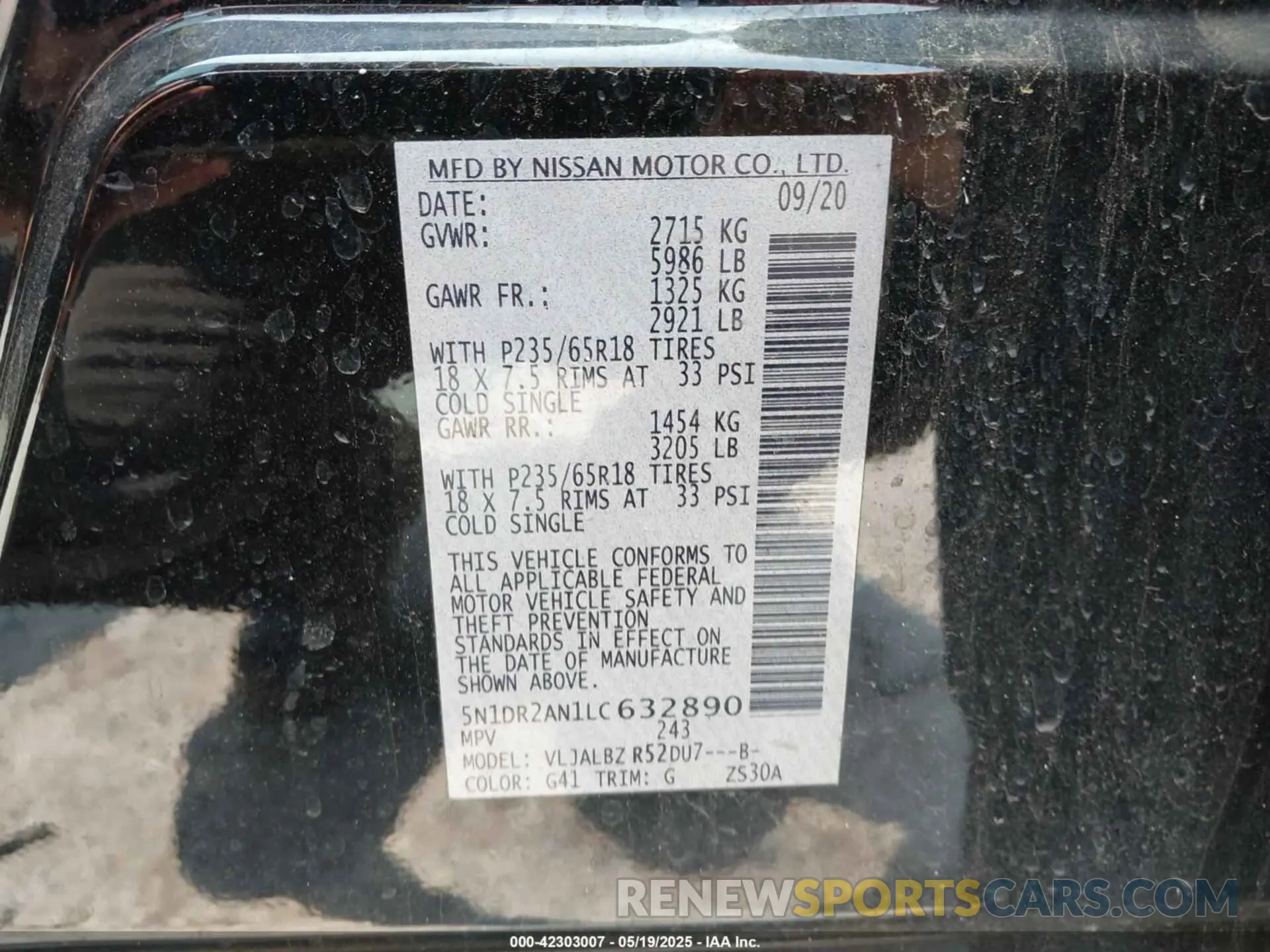 9 fotografías del automóvil dañado 5N1DR2AN1LC632890 NISSAN PATHFINDER 2020
