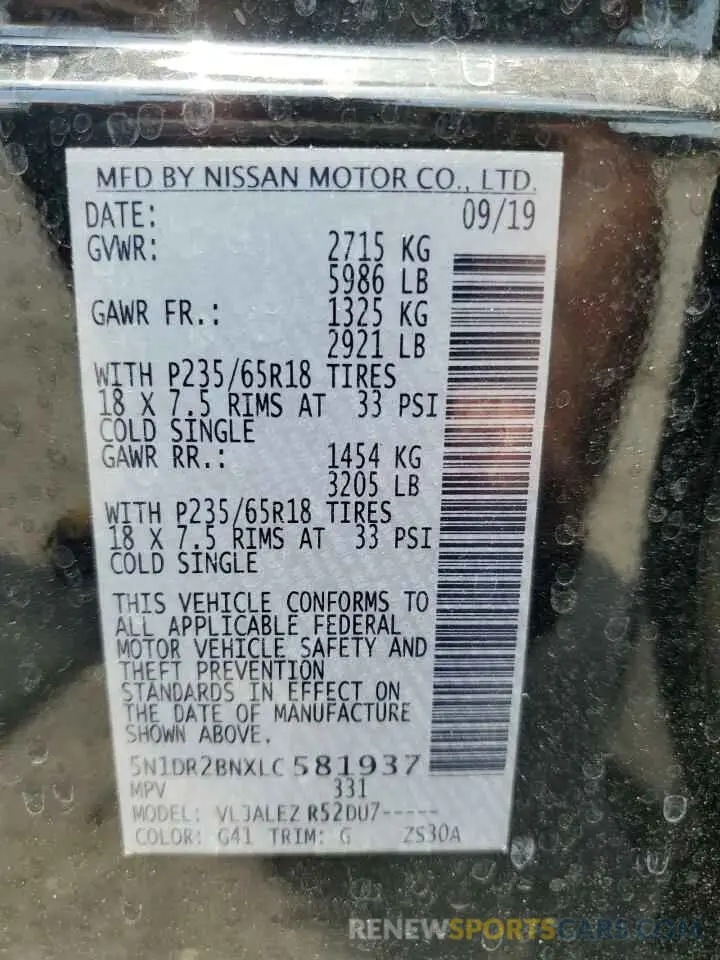 13 fotografías del automóvil dañado 5N1DR2BNXLC581937 NISSAN PATHFINDER 2020