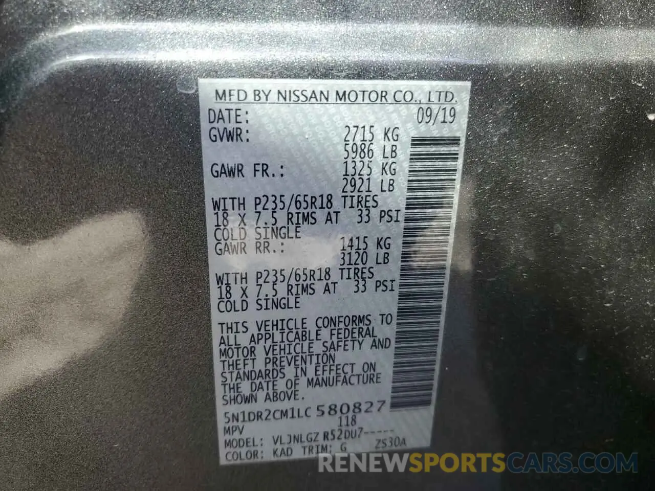 12 fotografías del automóvil dañado 5N1DR2CM1LC580827 NISSAN PATHFINDER 2020