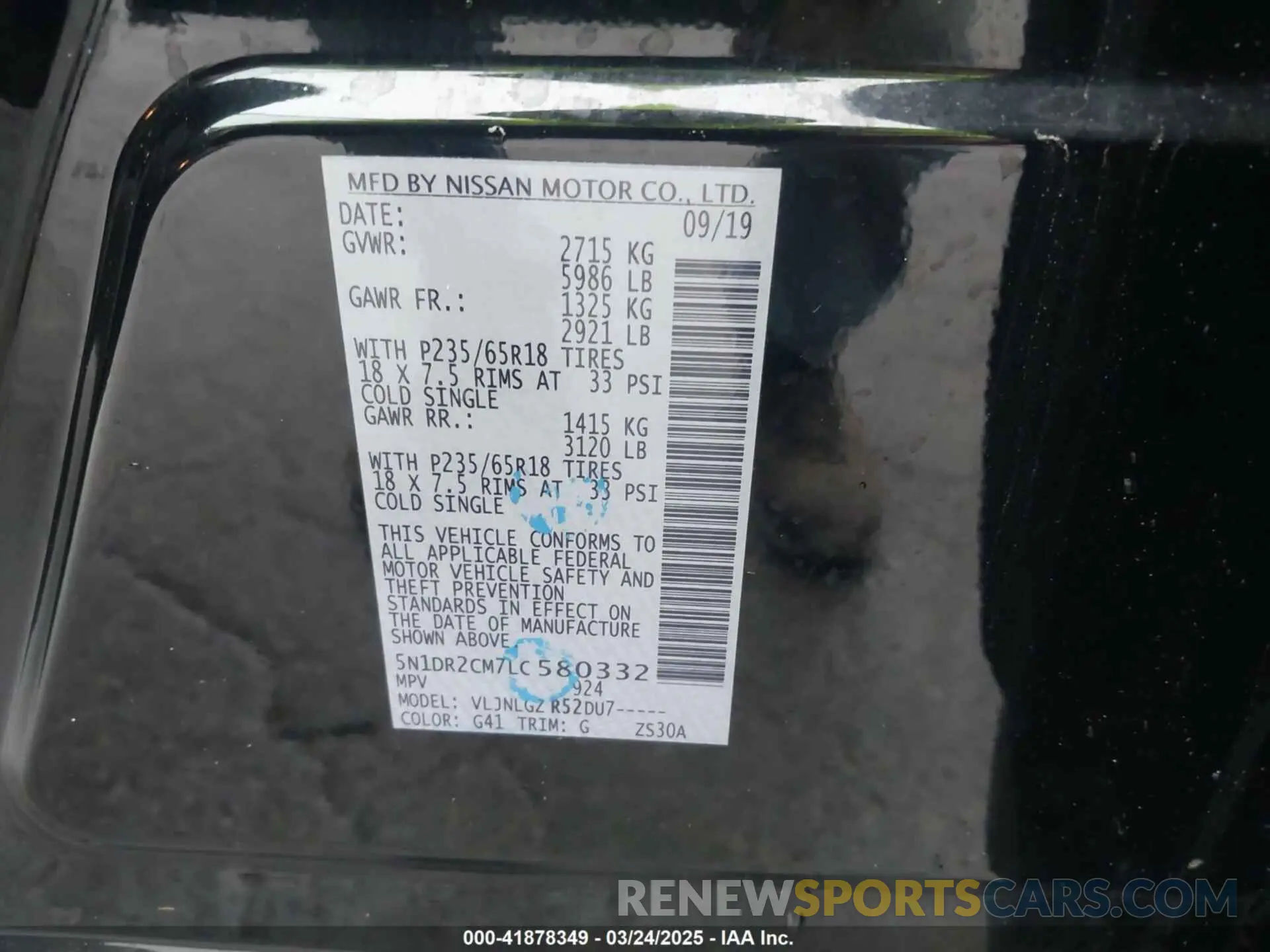 9 fotografías del automóvil dañado 5N1DR2CM7LC580332 NISSAN PATHFINDER 2020