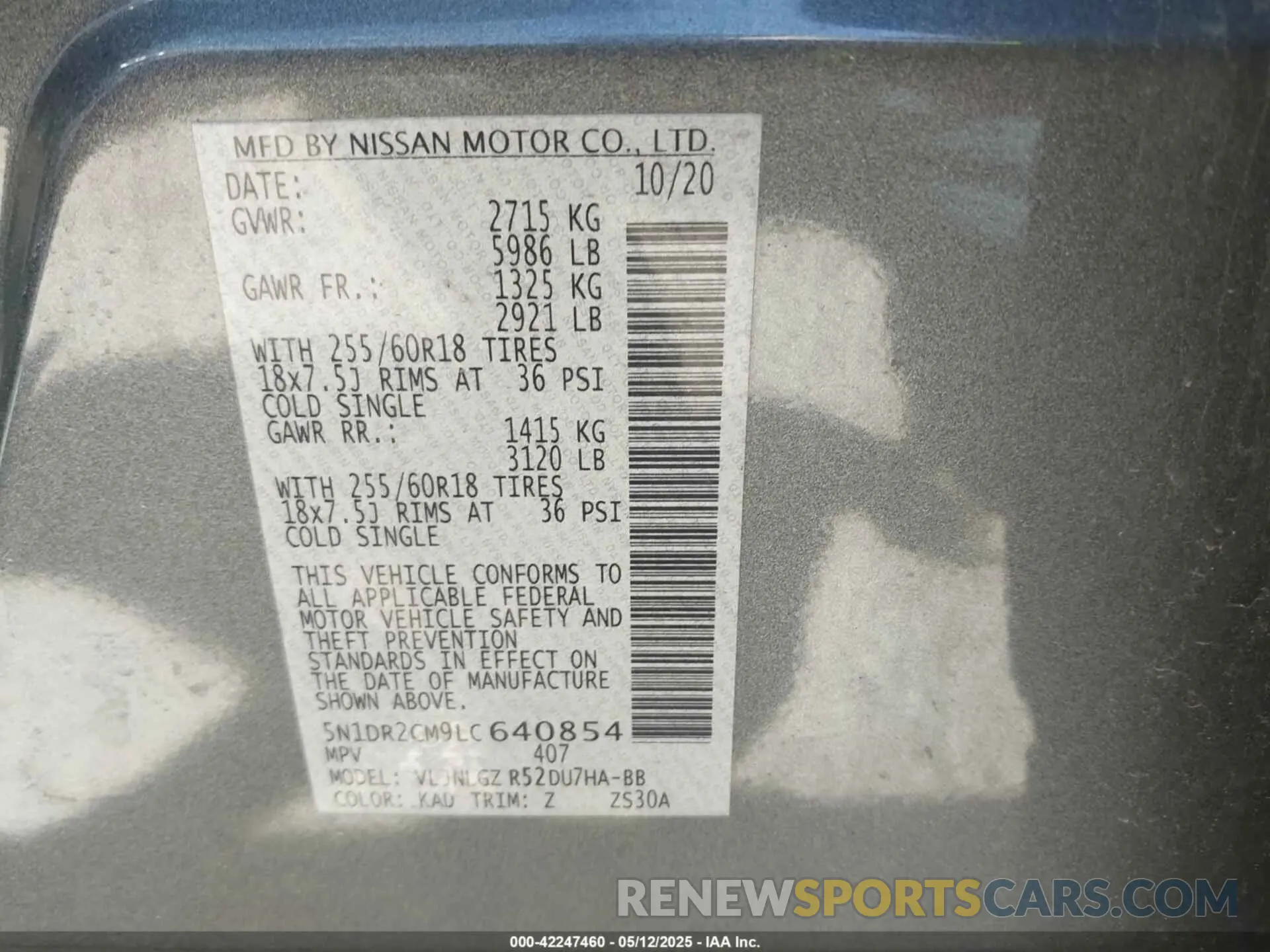 9 fotografías del automóvil dañado 5N1DR2CM9LC640854 NISSAN PATHFINDER 2020