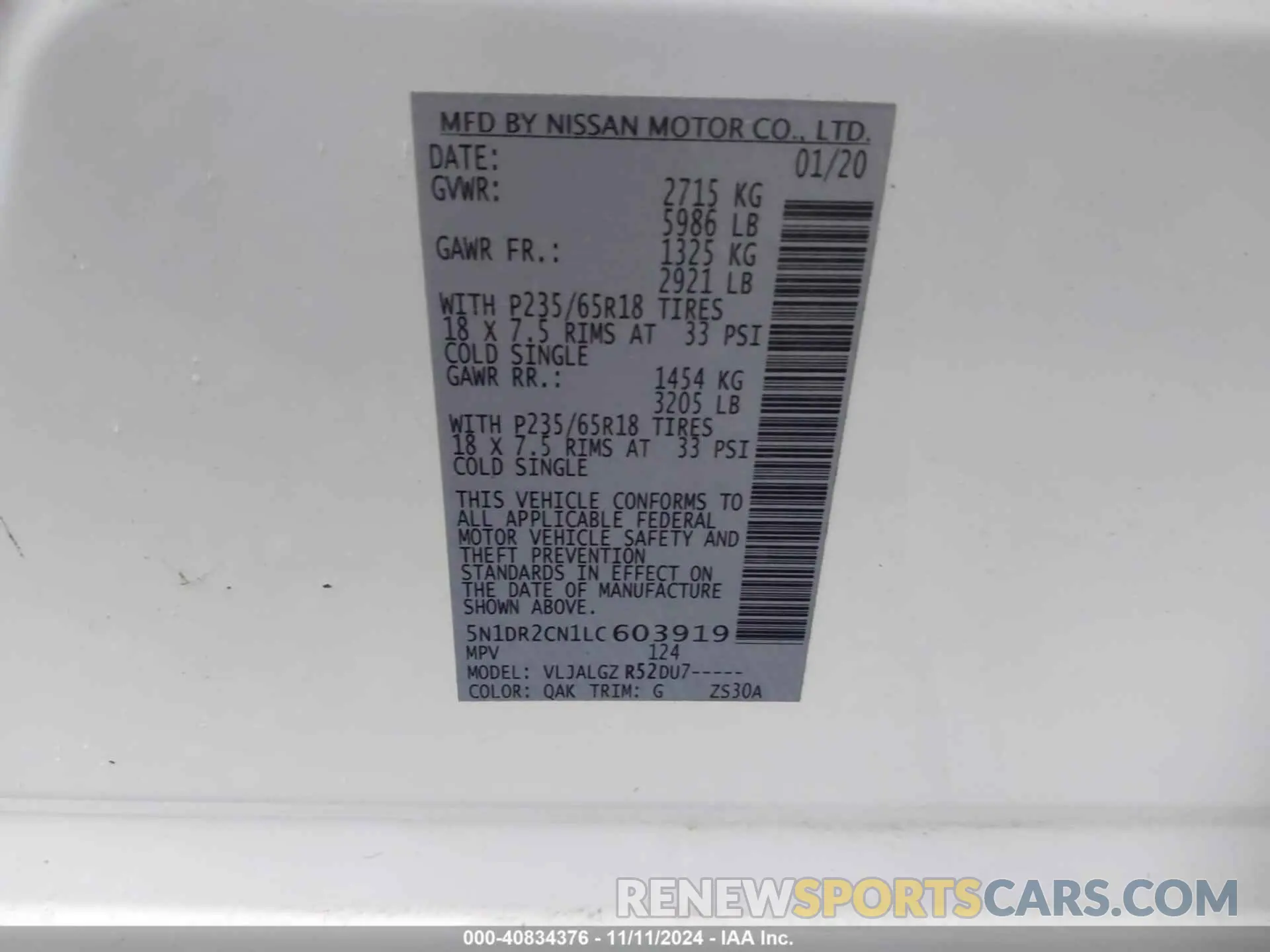 9 fotografías del automóvil dañado 5N1DR2CN1LC603919 NISSAN PATHFINDER 2020