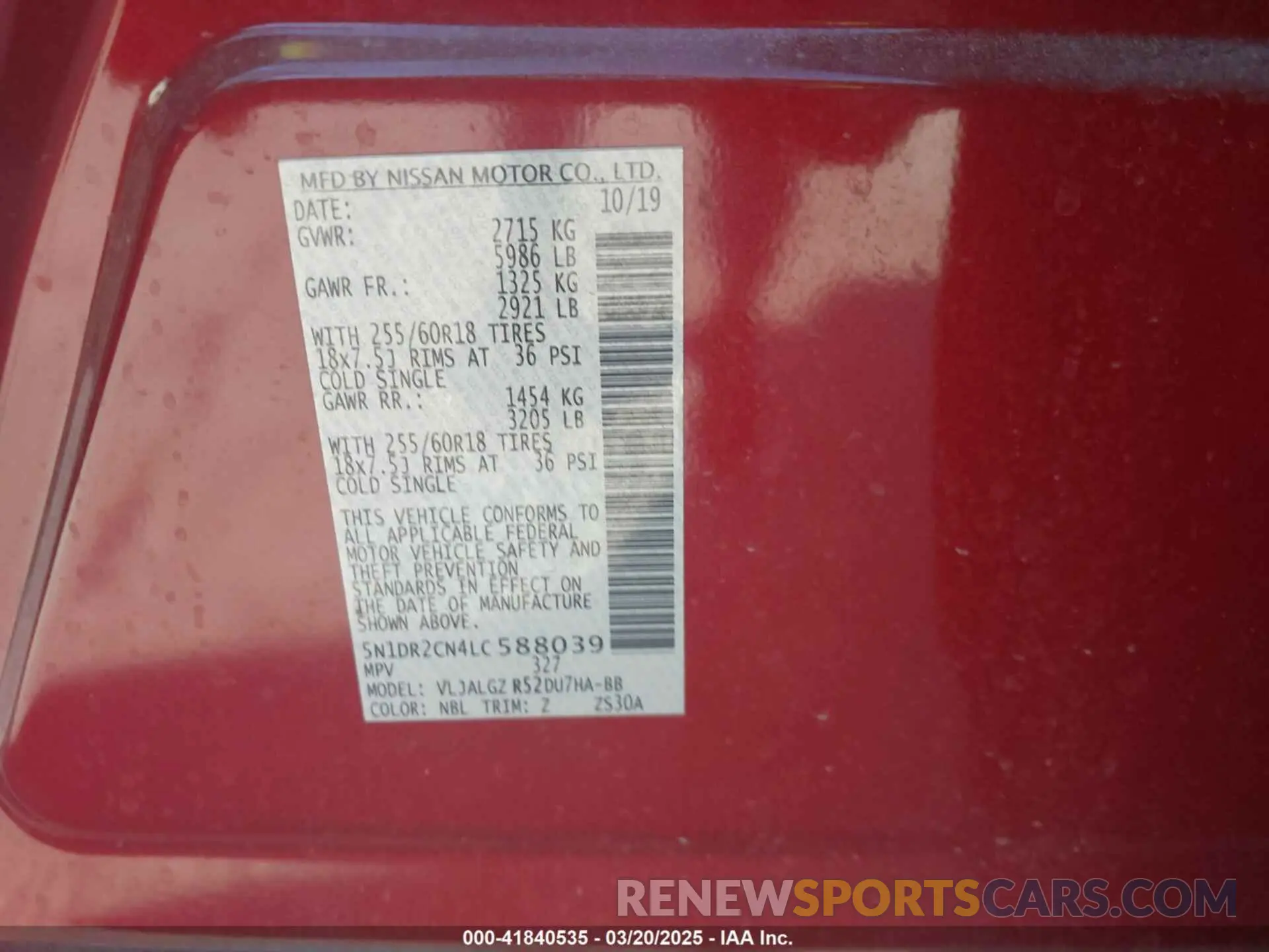 9 fotografías del automóvil dañado 5N1DR2CN4LC588039 NISSAN PATHFINDER 2020