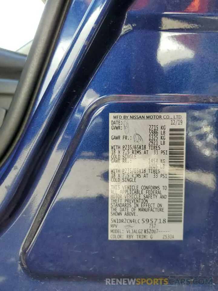 12 fotografías del automóvil dañado 5N1DR2CN4LC595718 NISSAN PATHFINDER 2020