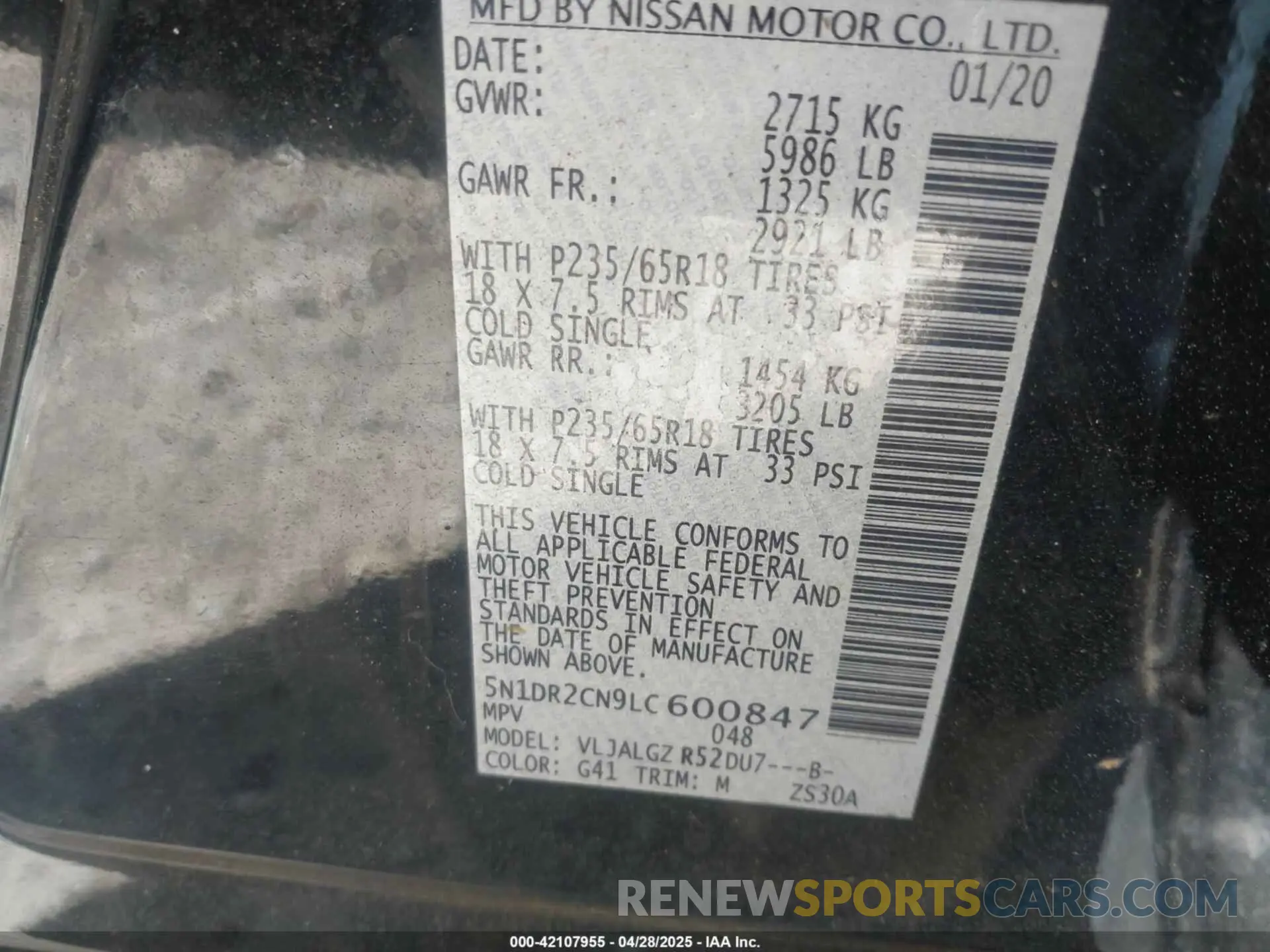 9 fotografías del automóvil dañado 5N1DR2CN9LC600847 NISSAN PATHFINDER 2020