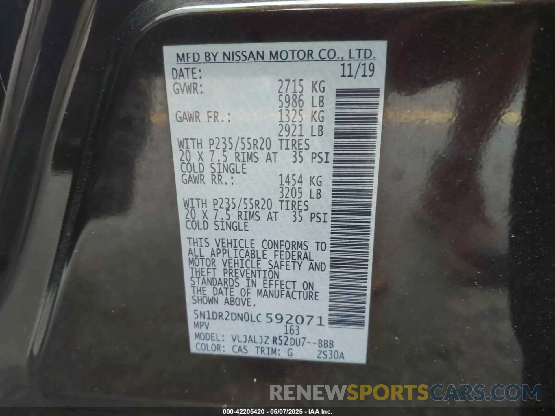 9 fotografías del automóvil dañado 5N1DR2DN0LC592071 NISSAN PATHFINDER 2020